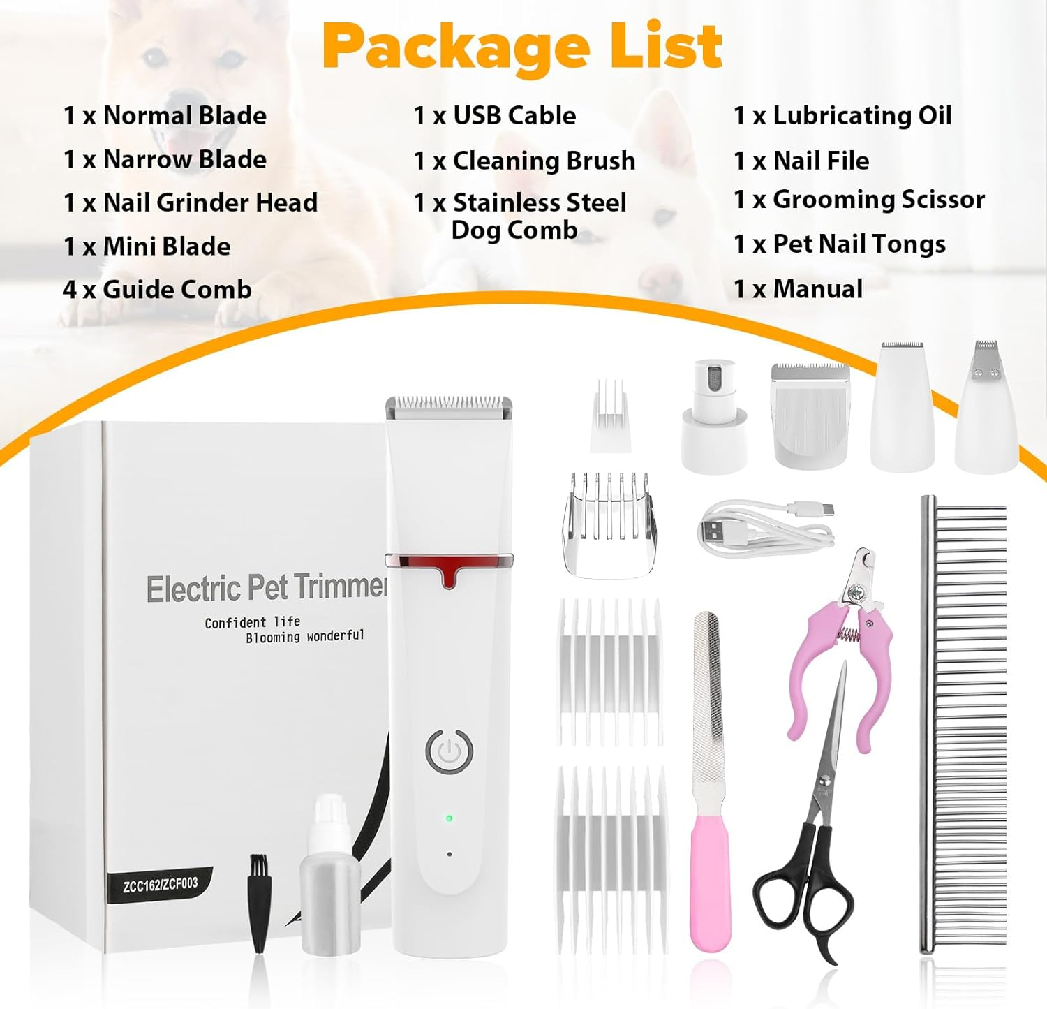 Advwin Dog Hair Grooming Clippers Kit with Nail Grinder, 4 in 1 Low Noise Silent Electric Clippers, Rechargeable Cordless Pet Clippers for Dogs & Cats, Grooming Paws, Eyes, Ears, Face, Matted Hair image number 3