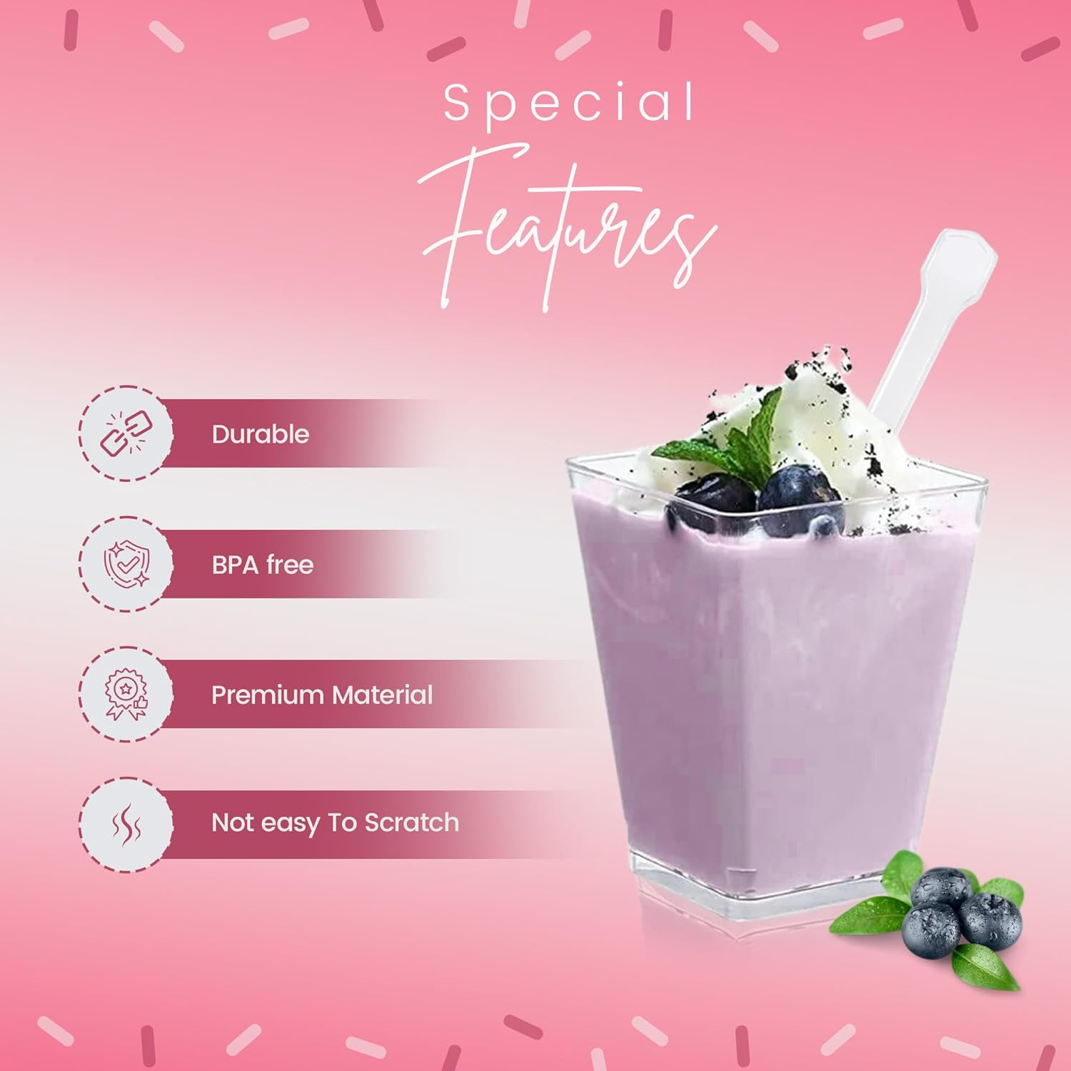 100 X 5Oz/150Ml Mini Cups with 100 Spoons - Reusable Clear Dessert Cups - Clear Dessert Shooter Cups BPA Free - Small Dessert Cups for Appetizer, Puddings, Mousse, Yogurt and Ice Cream image number 2