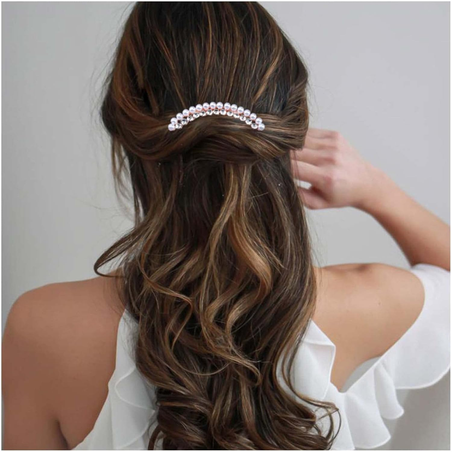 Yheakne Crystal Bridal Hair Comb Gold Rhinestone Wedding Headpiece Pearls Hairpiece Bridal Side Comb Pearls Wedding Hair Accessories for Bride and Bridesmaids (Style A) image number 4