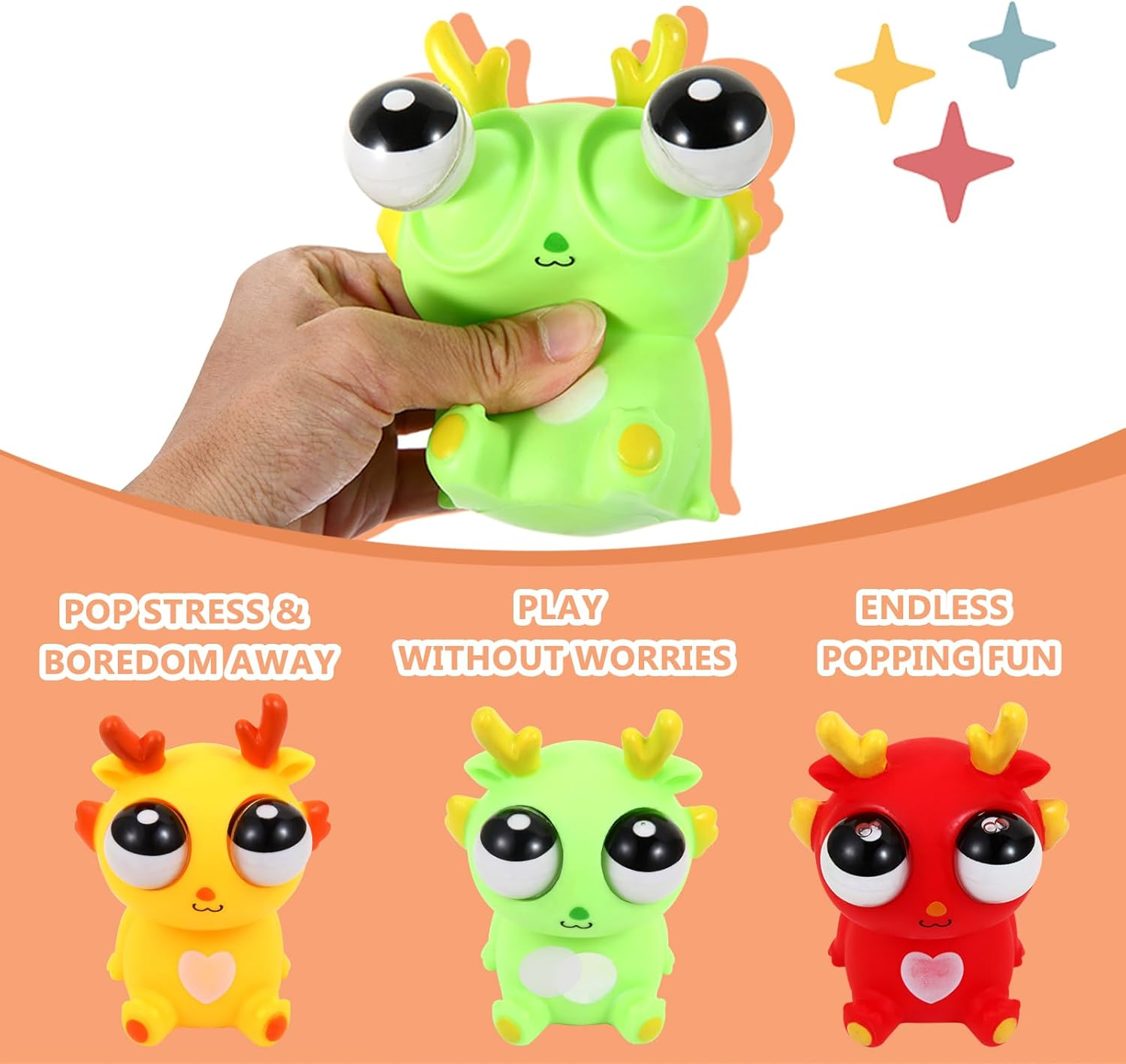 YUE MOTION Squishy Ball - Eye Popping Squishy Fidget Toys - Push & Stretch Rubber Ball for Calming Relief, Hand Exercise - Cute & Funny Animal with Eye Poppers (Eye Popping Cute Dragon) image number 2