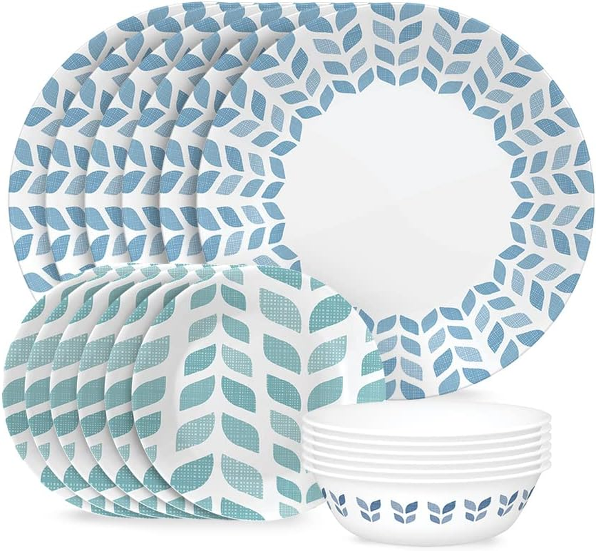 Corelle Global Collection Vitrelle 18-Piece Dinnerware Set, Triple Layer Recycled Glass, Lightweight Eco-Friendly round Plates and Bowls Set, Northern Pines image number 5