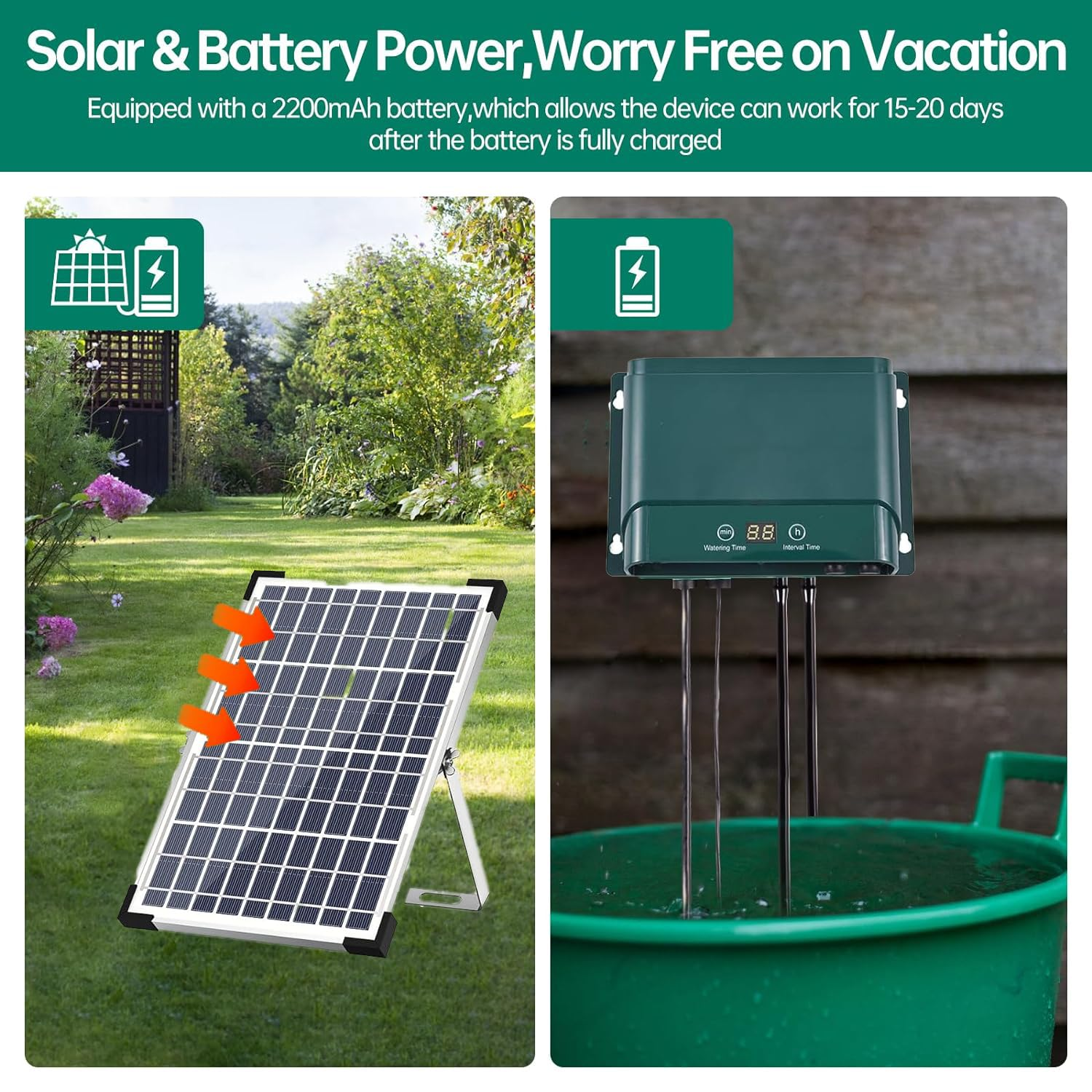 Solar Auto Irrigation System,Solar Powered Drip Irrigation Kit 30M 10W Indoor Outdoor Automatic Self Watering System for 30 Potted Plants in Green House, Garden, Balcony (Type2) image number 3