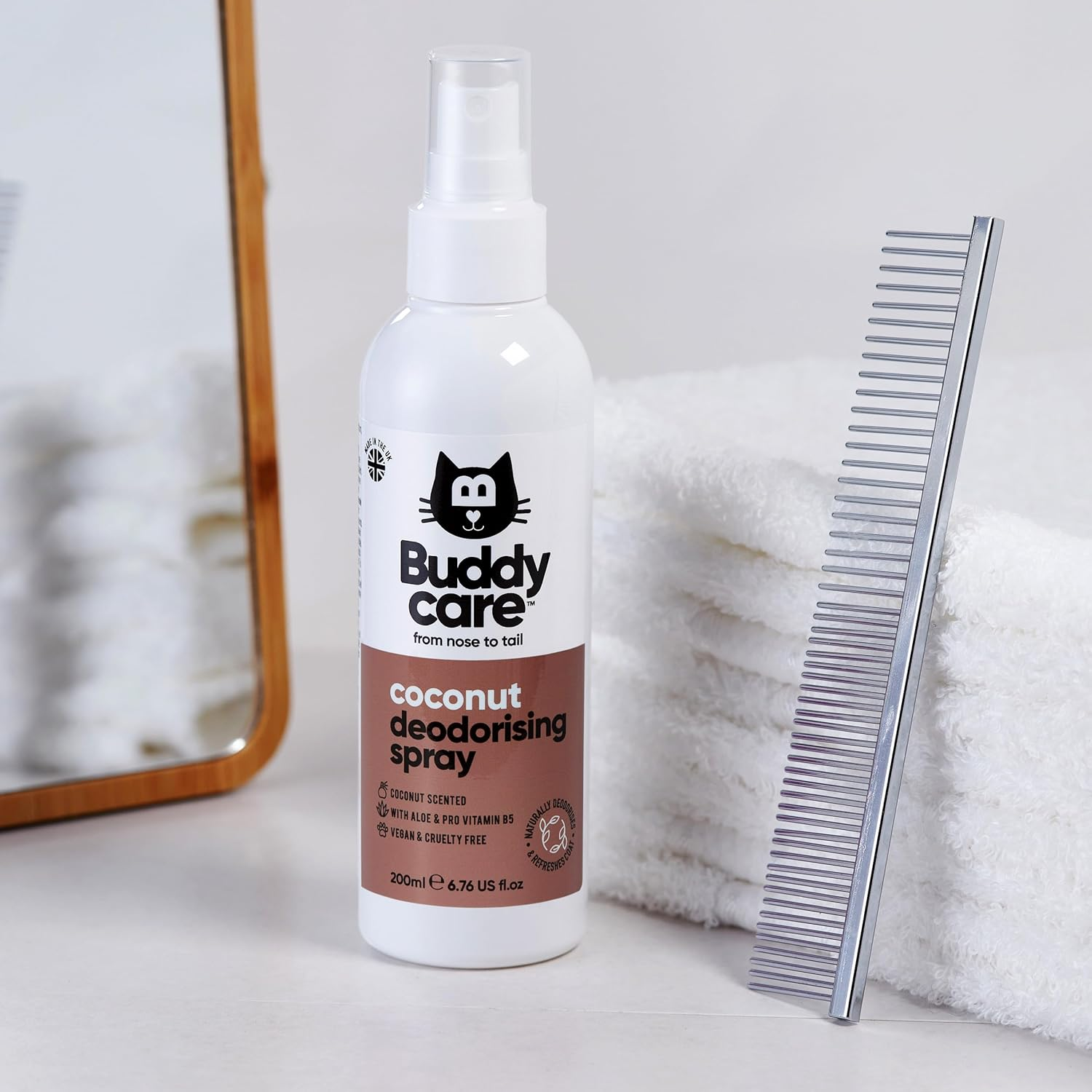 Buddycare Cat Deodorising Spray | Coconut Scented Cat Perfume Spray (200Ml) Odour Remover Refreshing Perfume & Cologne Effective Pet Odour Eliminator