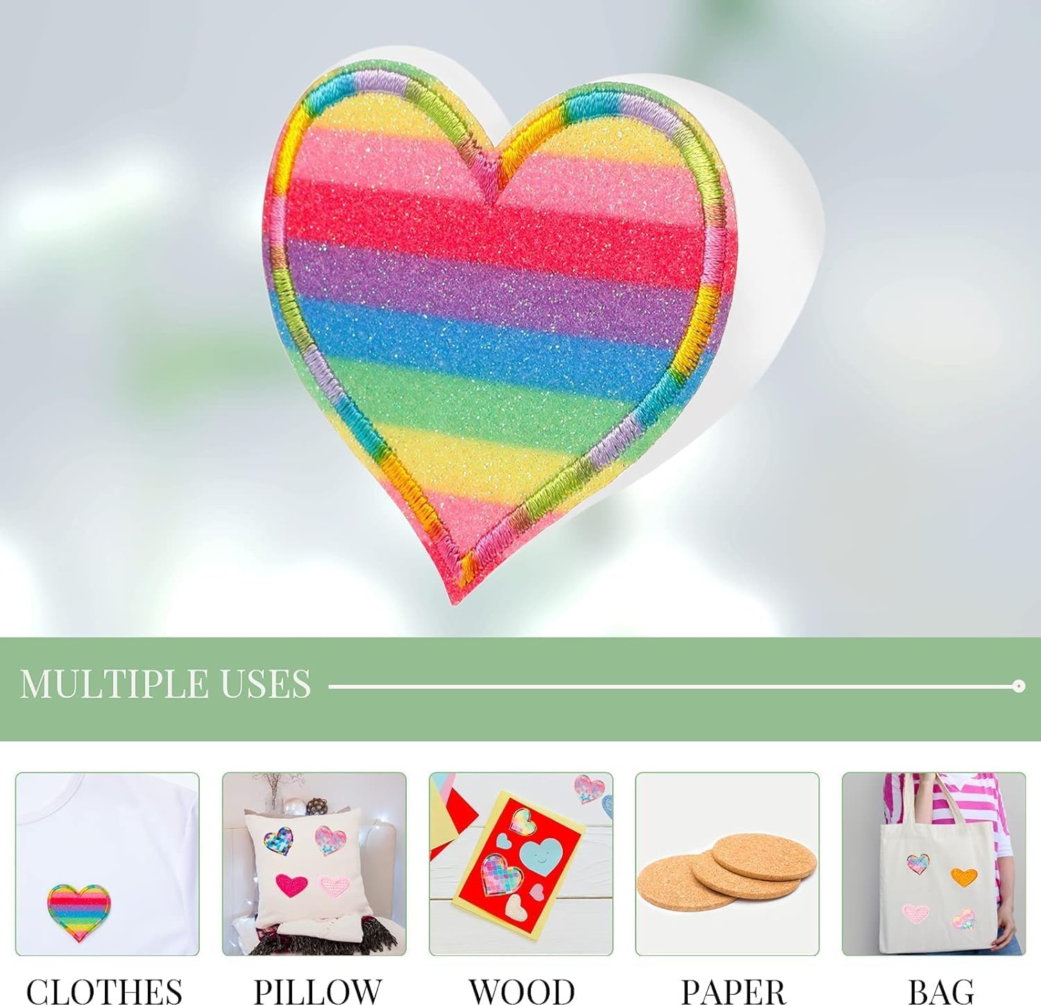 25 Pieces Rainbow Mermaid Heart Iron on Patches Kids Iron on Knee Patches Sew on Embroidered Colorful Heart Appliques Mixed Heart Patches for DIY Jeans Clothes Jackets Backpack Decoration Handicrafts image number 6