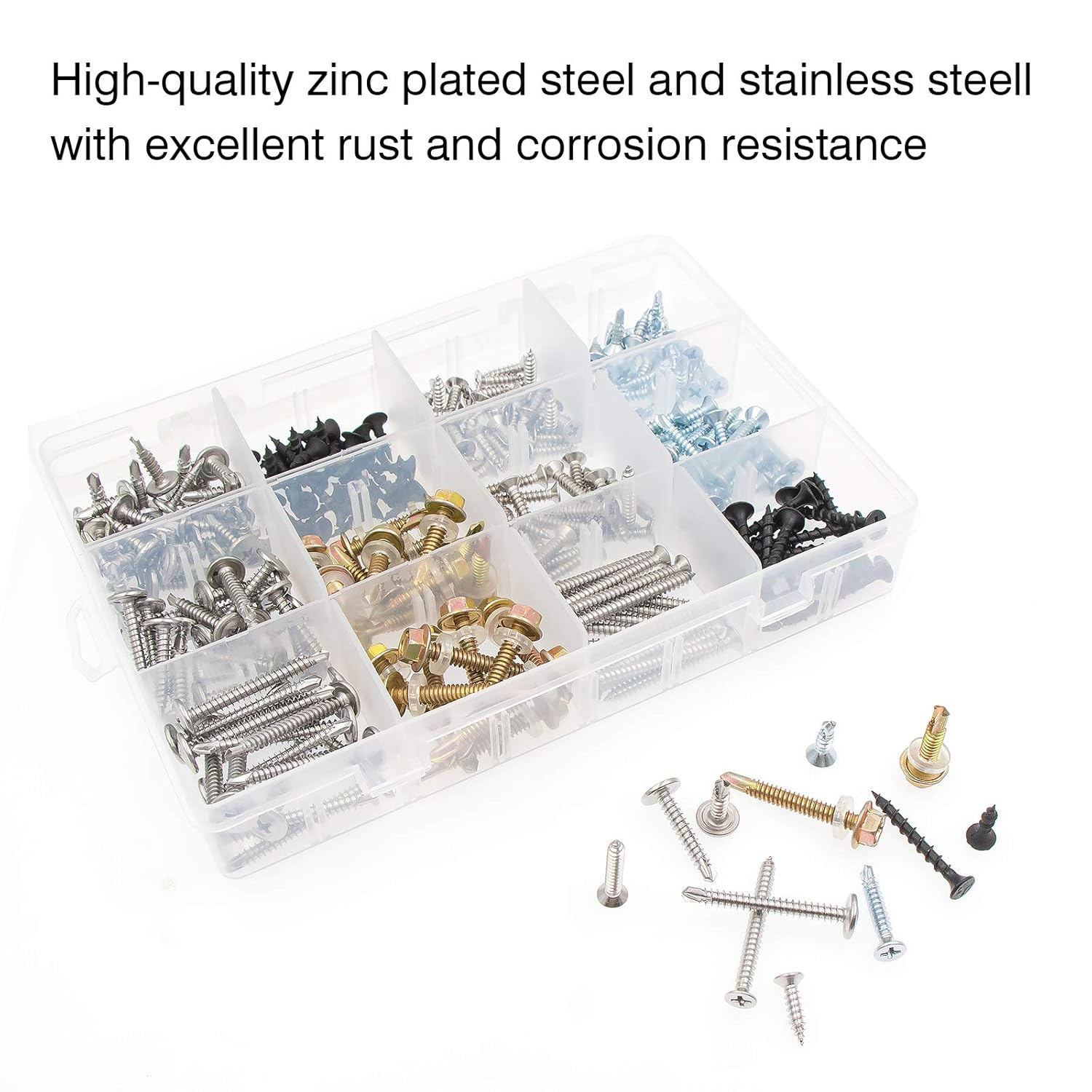 Zmbroll Self Drilling & Self Tapping Screws Assortment Kit Set for Drywall Screws, Sheet Metal and Wood Screws image number 1