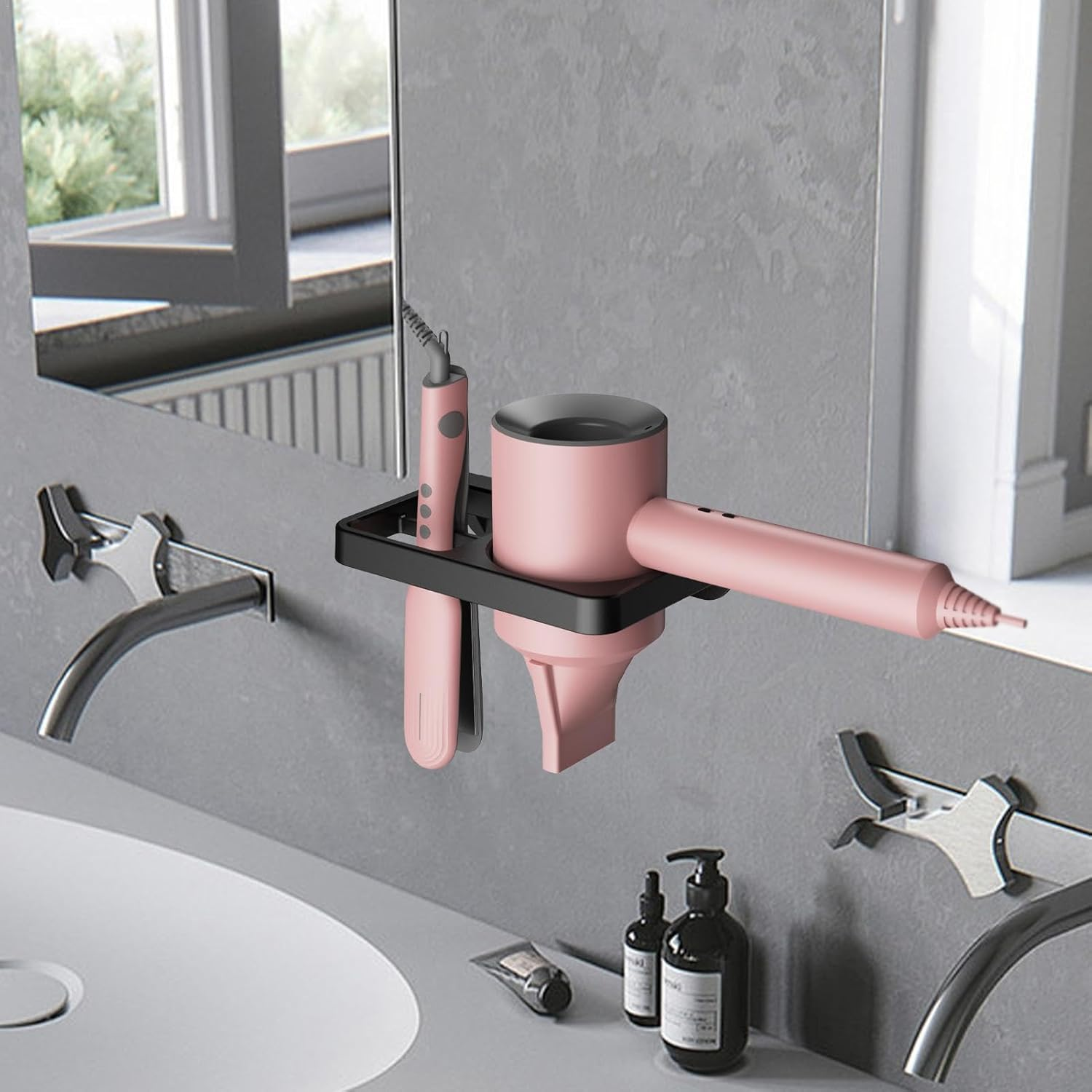 Blow Dryer Holder Wall Mounted - Hair Tool Organizer - Hair Dryer Holder, Hair Tool Organizer, Blow Dryer Holder Wall Mount, Bathroom Hair Styling Tools Organizer for Hair Dryer image number 1