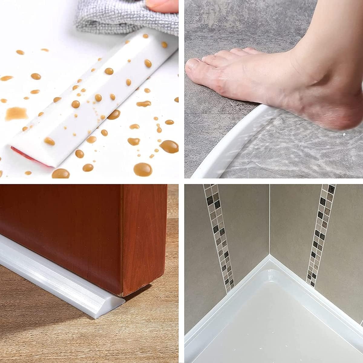 Self-Adhesive Splash Protection Strip Shower, Walk-In Shower Floor Water Barrier, Shower Water Stop for Wet and Dry Separation, Shower Threshold Water Damm for Bathroom and Kitchen (White, 100 Cm) image number 2