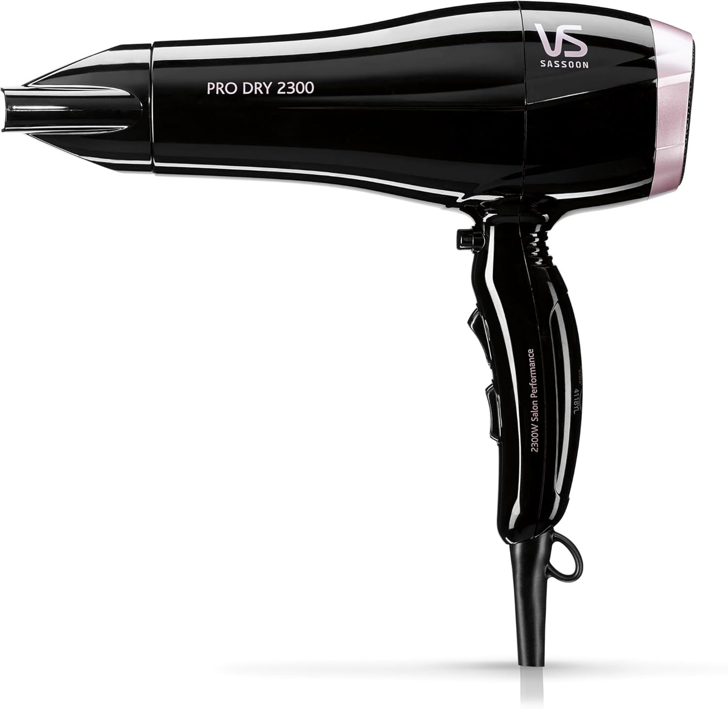 VS Sassoon Pro Dry 2300 Hair Dryer &ndash; 2300W DC Motor, Lightweight Design, 6 Control Settings, Includes Concentrator &ndash; Black