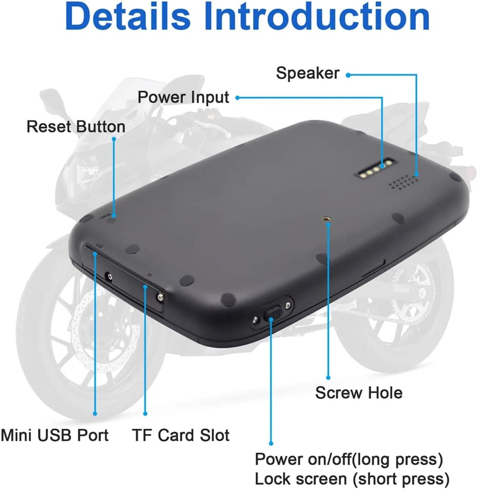 Portable Motorcycle Monitor Compatible with Wireless Apple Carplay and Android Auto 5'' IPS Waterproof Ipx6 Dual Bluetooth Car Touch Screen Built-In Speaker for Motorbike Powered by 5V~50V image number 2