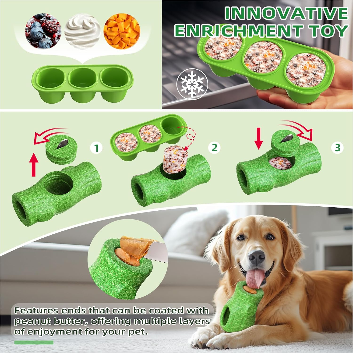 KADTC Dog Frozen Lick Treat Tray Toys Durable Chew Poor Toy for Medium/Large Dogs Enrichment Freeze Peanut Butter Filling DIY Wet Food Indoor Interactive Stuffable Crate Training Bone image number 4