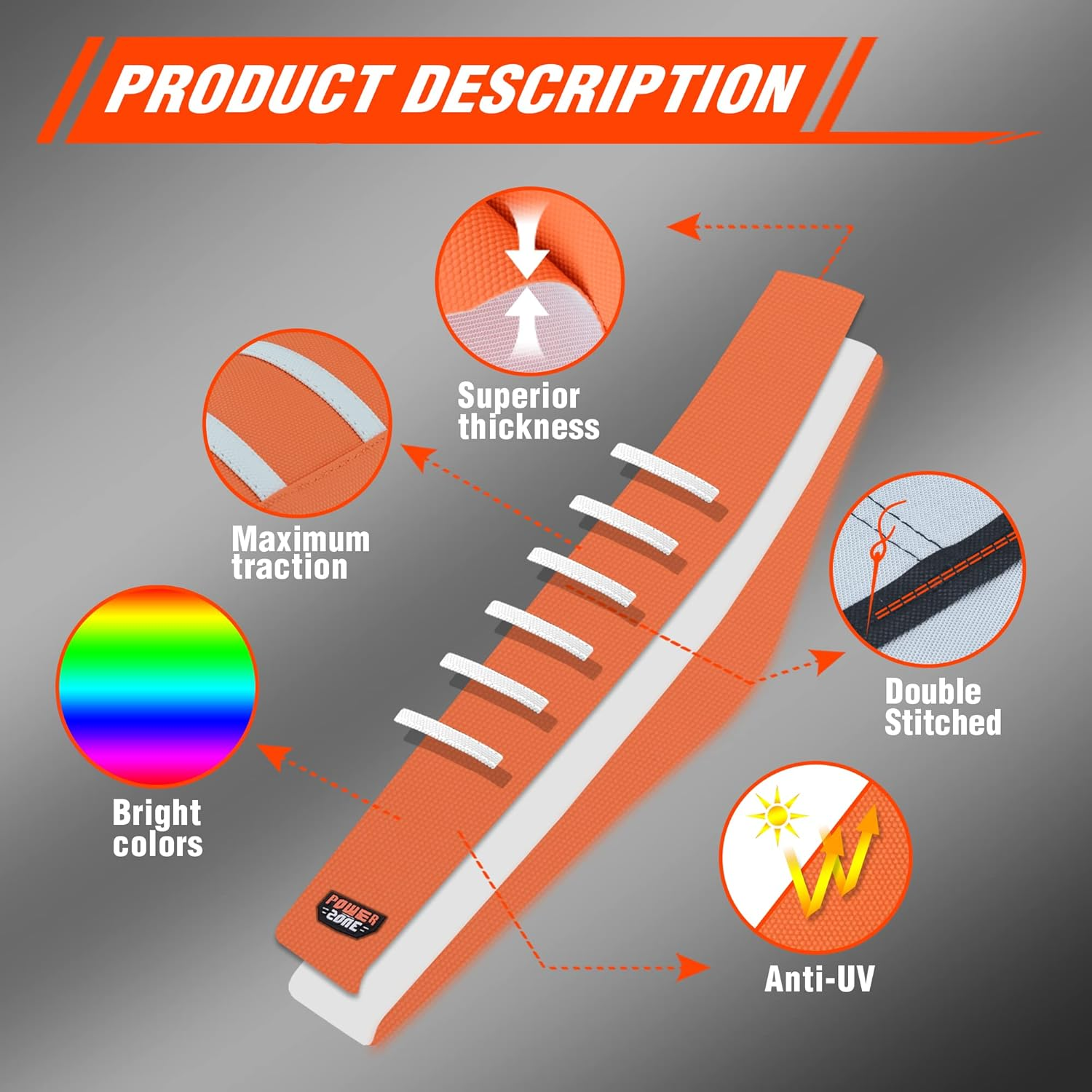 Dirt Bike Seat Cover - White Stripe Universial Seat Cover for Dirt Bike - Motorcycle Motorcross Enduro Seat Covers (Orange) image number 4