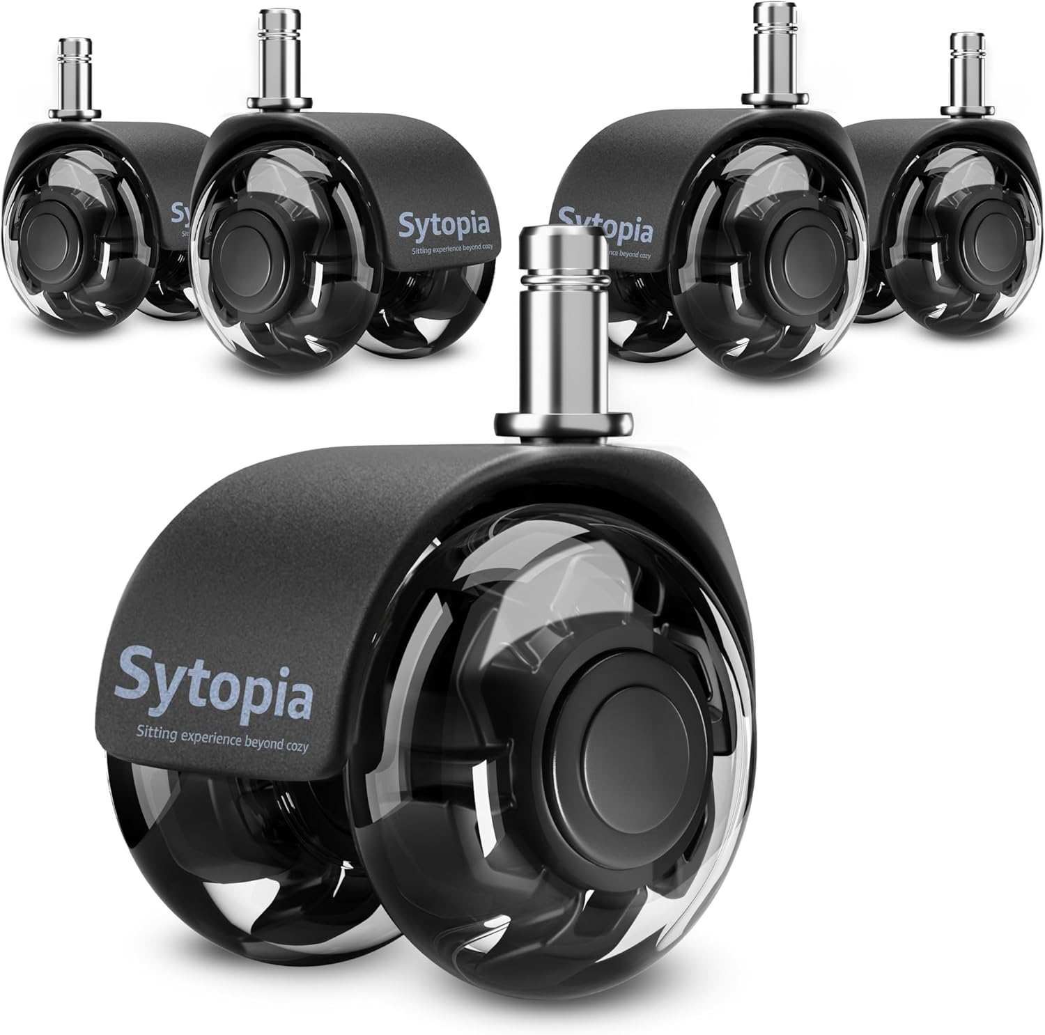 Sytopia Universal Office Chair Castors, Set of 5 Office Chair Castors 11 X 22 Mm, Perfect Quiet Rubber Castors for Office Chairs, Wheels for Hard Floors, Parquet Floors (Black, Not for 1KEA) image number 6