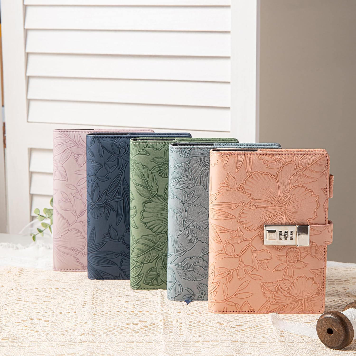 Diary with Lock for Women, 3D Embossed Journal with Lock, 224 Pages Wide Lined Notebooks, PU Leather with Pen and Stickers Planner Organizer for Women & Men - Deep Blue image number 5