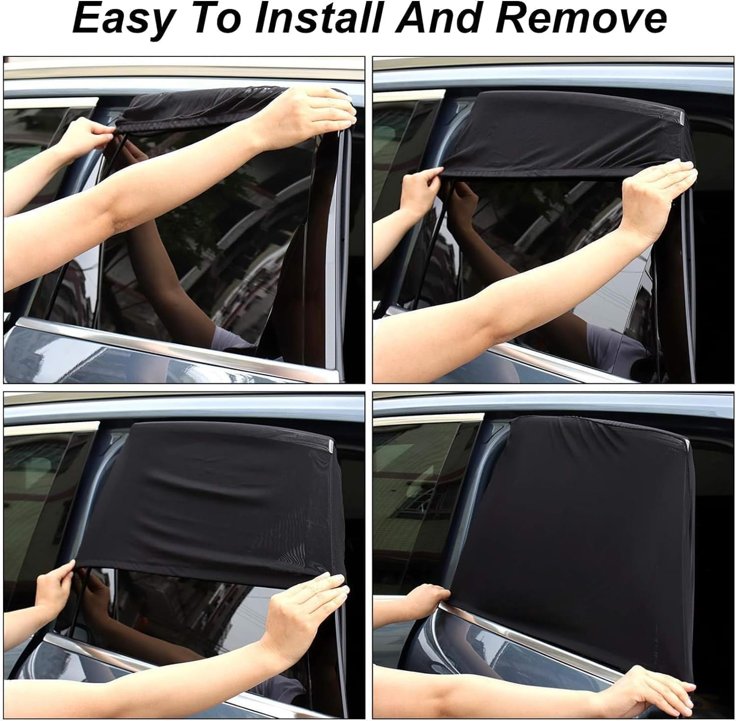 4Pcs Stretchable Breathable Sunshades for Car Windows - Sun Shade Curtain, Soft Rear Side Window Cover, Privacy Curtains, Mesh Side Window Cover image number 3