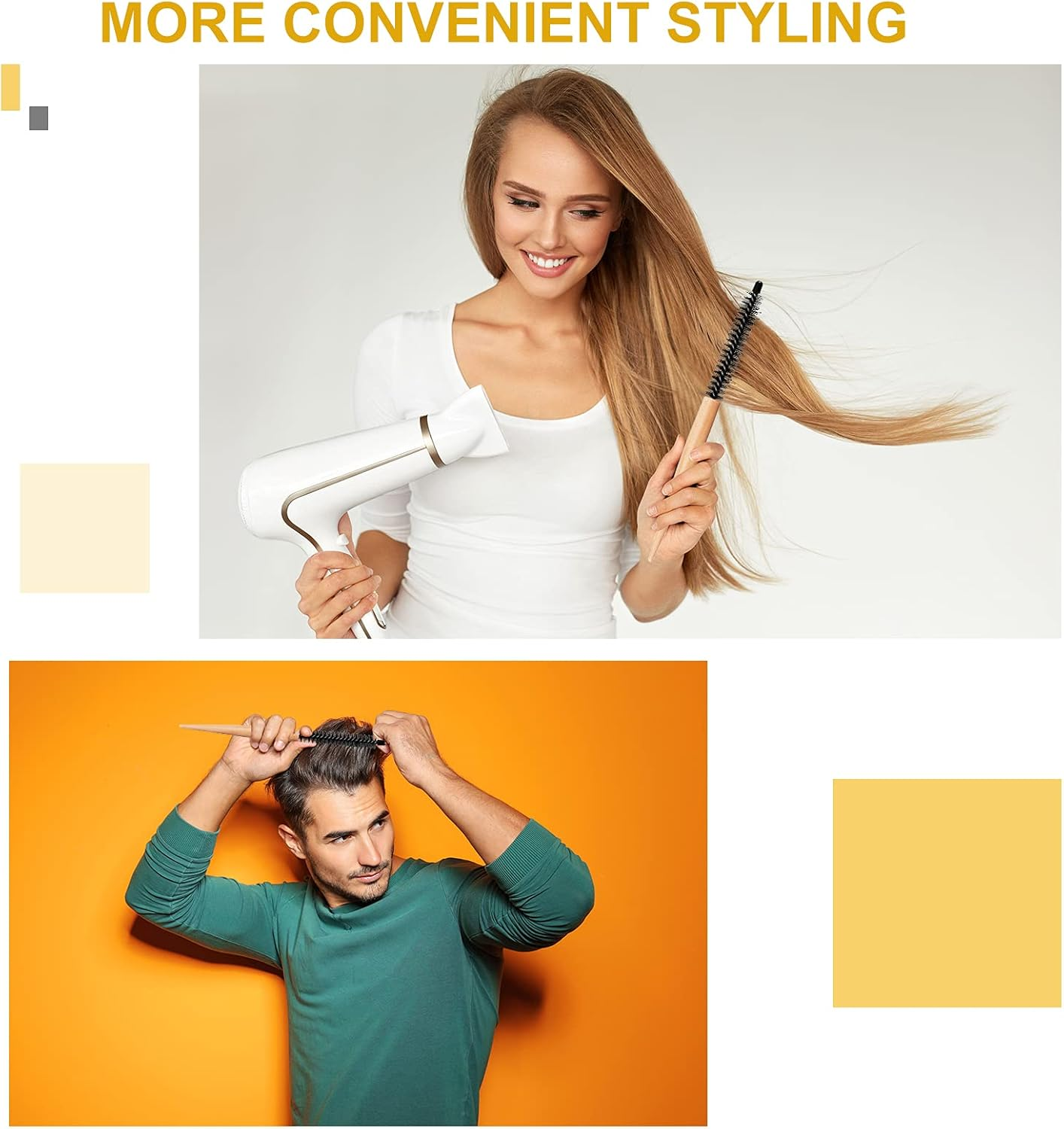 Mini Roller Quiff Brush for Hair Styling - round Comb for Thin Short Hair, Bangs, Beard Lifting and Curling(10 Inch) image number 5