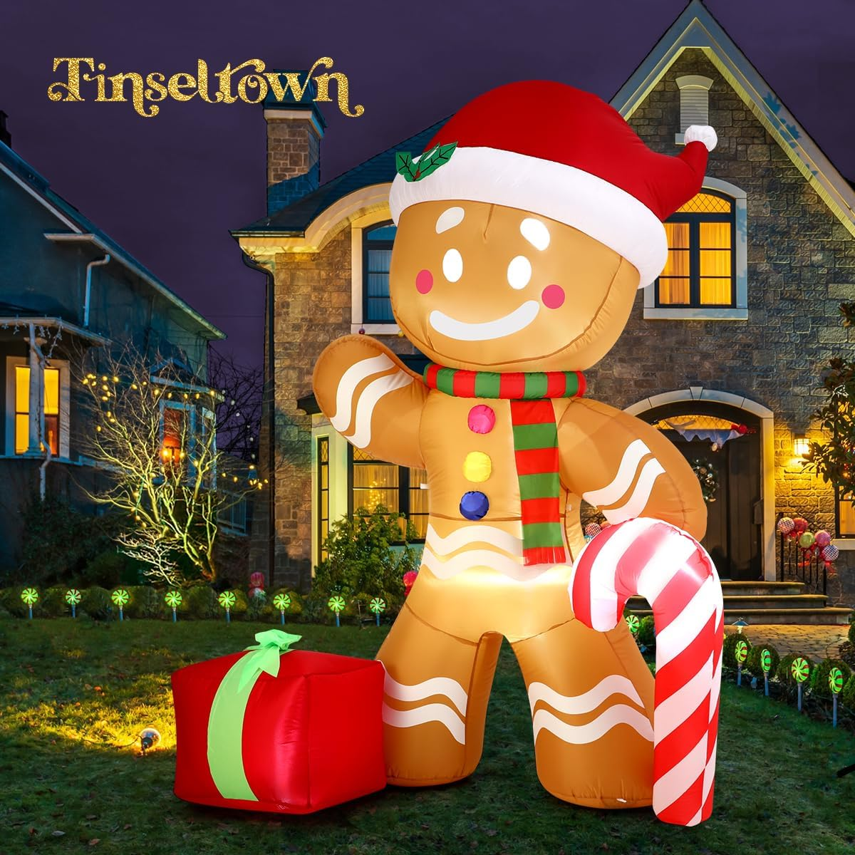 Tinseltown 2.4M Christmas Inflatable Gingerbread Man LED Lights Outdoor Indoor Decoration image number 1
