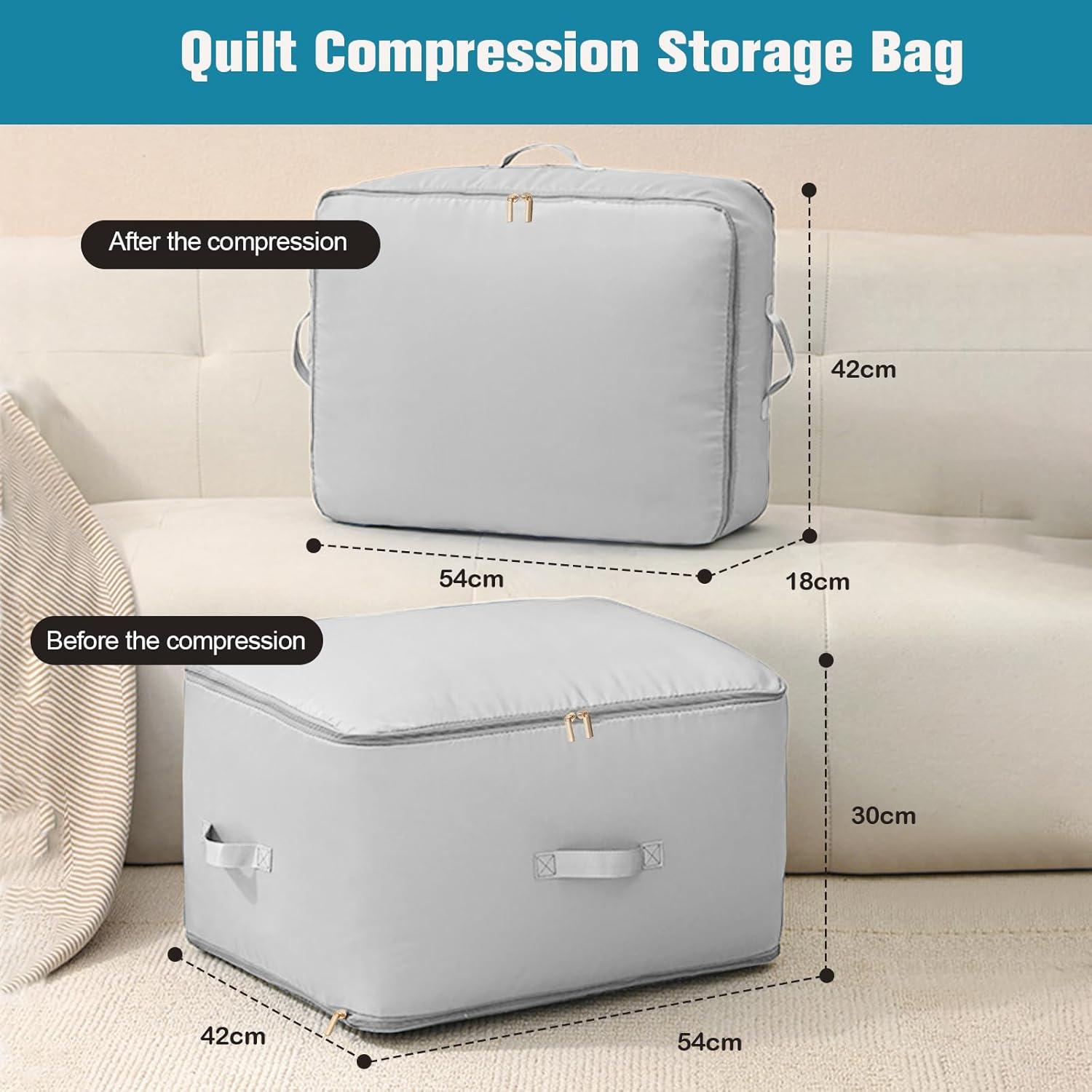 Eukyplace Clothes Storage of Ultra Space Saving Self, 2025 New Compression Packing Cubes, High-Grade Satin Clothes Storage for Bedding Quilts, Blankets, Duvets, Clothes, and Puffer Jackets (Grey) - Gray image number 5