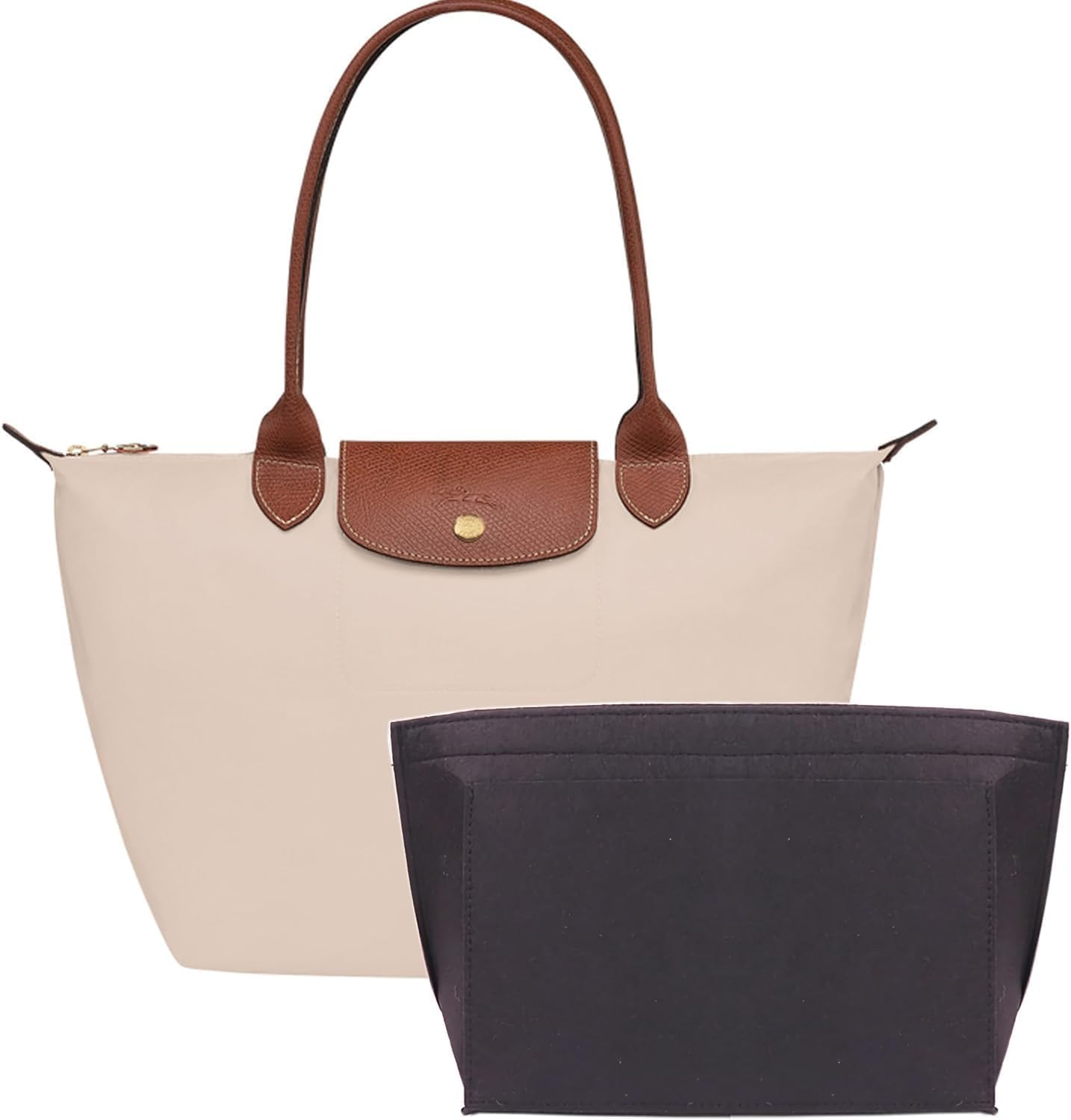 DAFROH Purse Organiser, Multi-Pocket Felt Handbag Organiser, Folding Tote Bag Organiser Insert for Insert Wallet Organiser for Longchamp (Black, Medium) image number 3