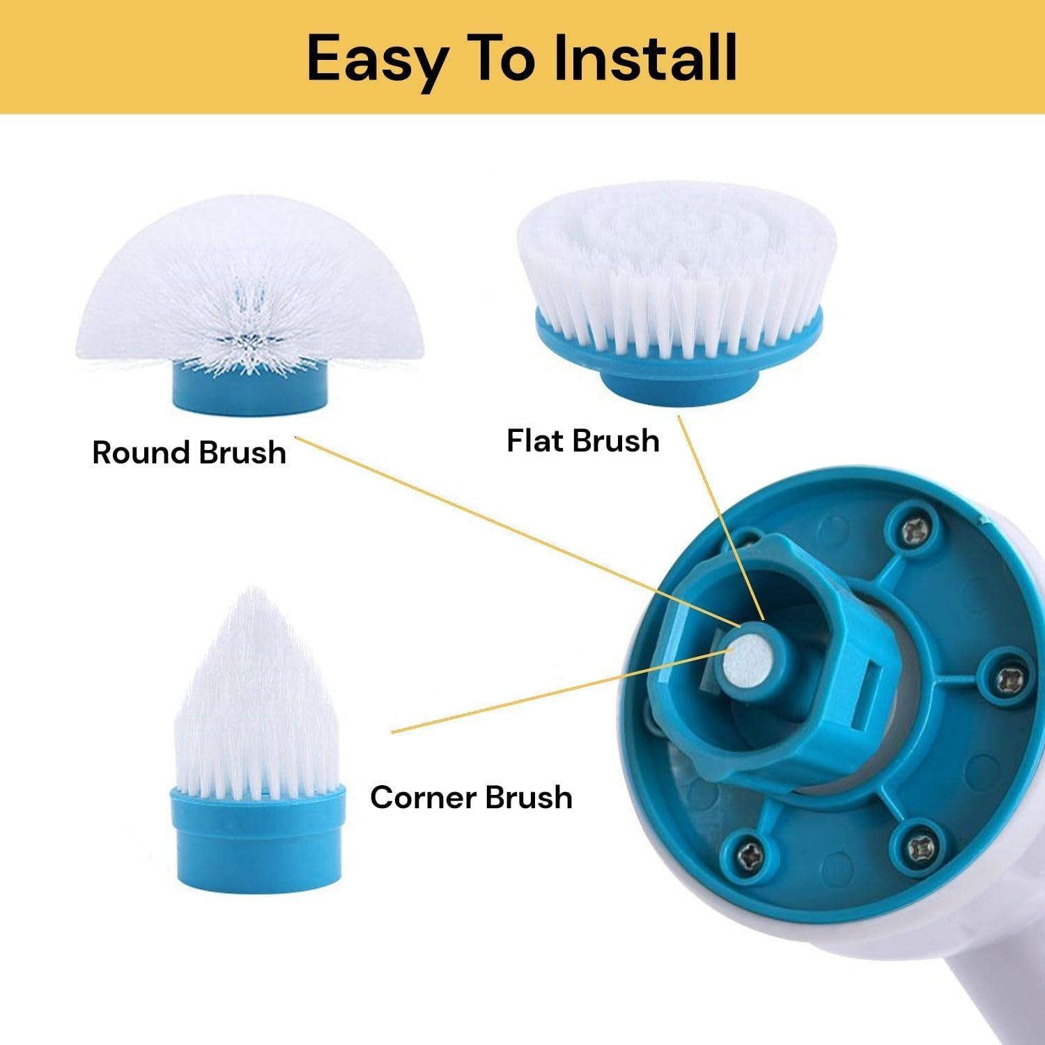 EZONEDEAL 360&deg; Rotating Electric Spin Scrubber, Multi-Purpose Surface Cleaner with 3 Replaceable Brush Heads and 1 Extension Arm for Bathroom, Tile, Floor, Tub, Shower, Bathtub & Kitchen Car Scrubber image number 4