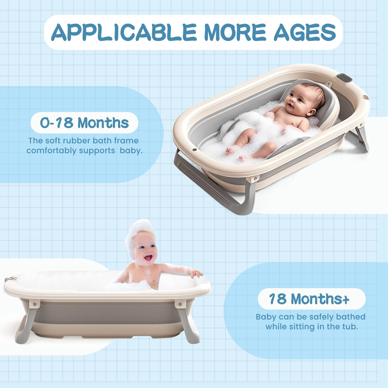 Xkimos Collapsible Baby Bath, Baby Bath Tub with Antibacterial Stand, for Newborns 0-36 Months, Perfect Portable Travel Baby Bathtub (Gray) image number 1