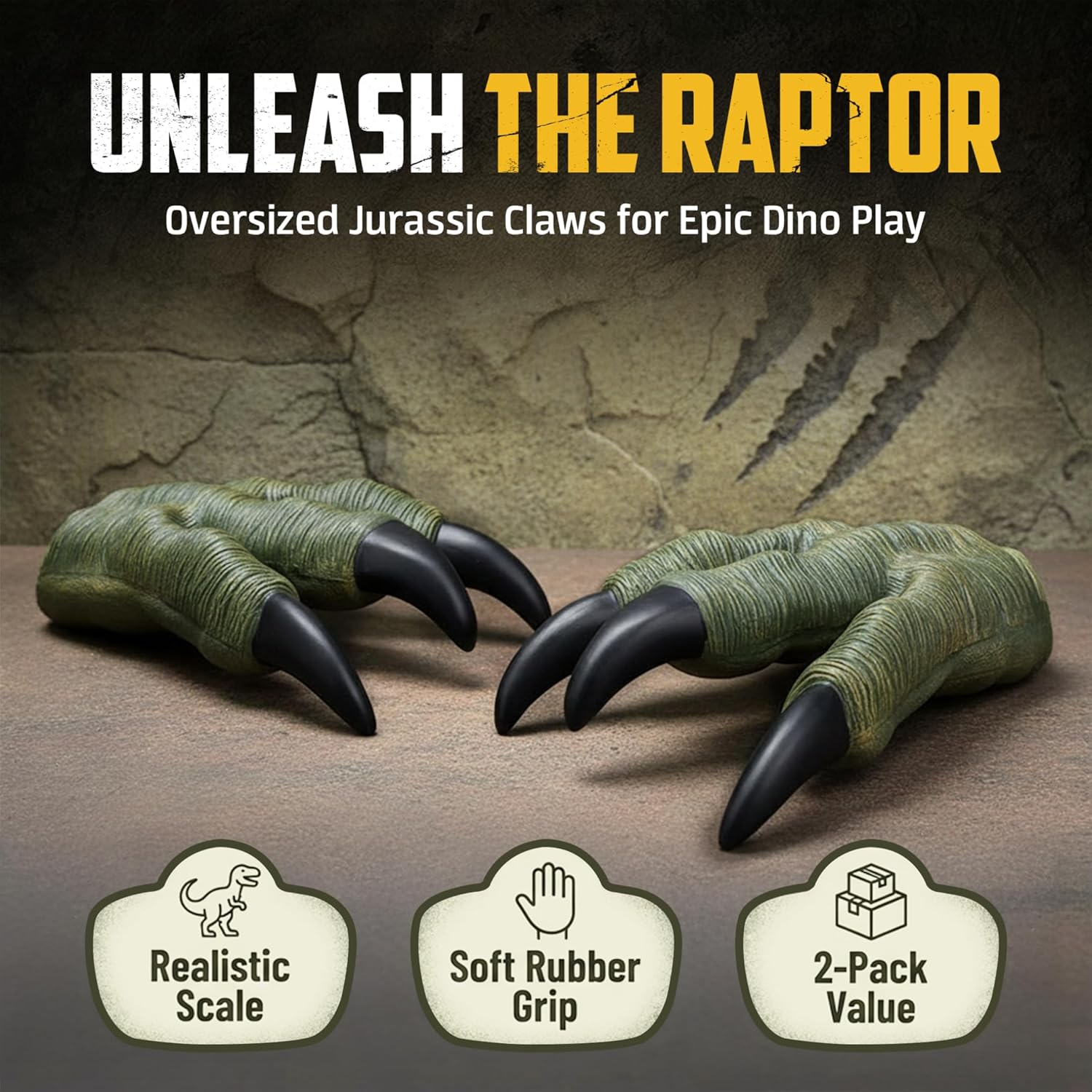 2 Pack Dinosaur Claws Toys Oversized Dino Velociraptor Rubber Realistic Jurassic Claws for Kids Cosplay Roleplay Costume Accessories image number 1