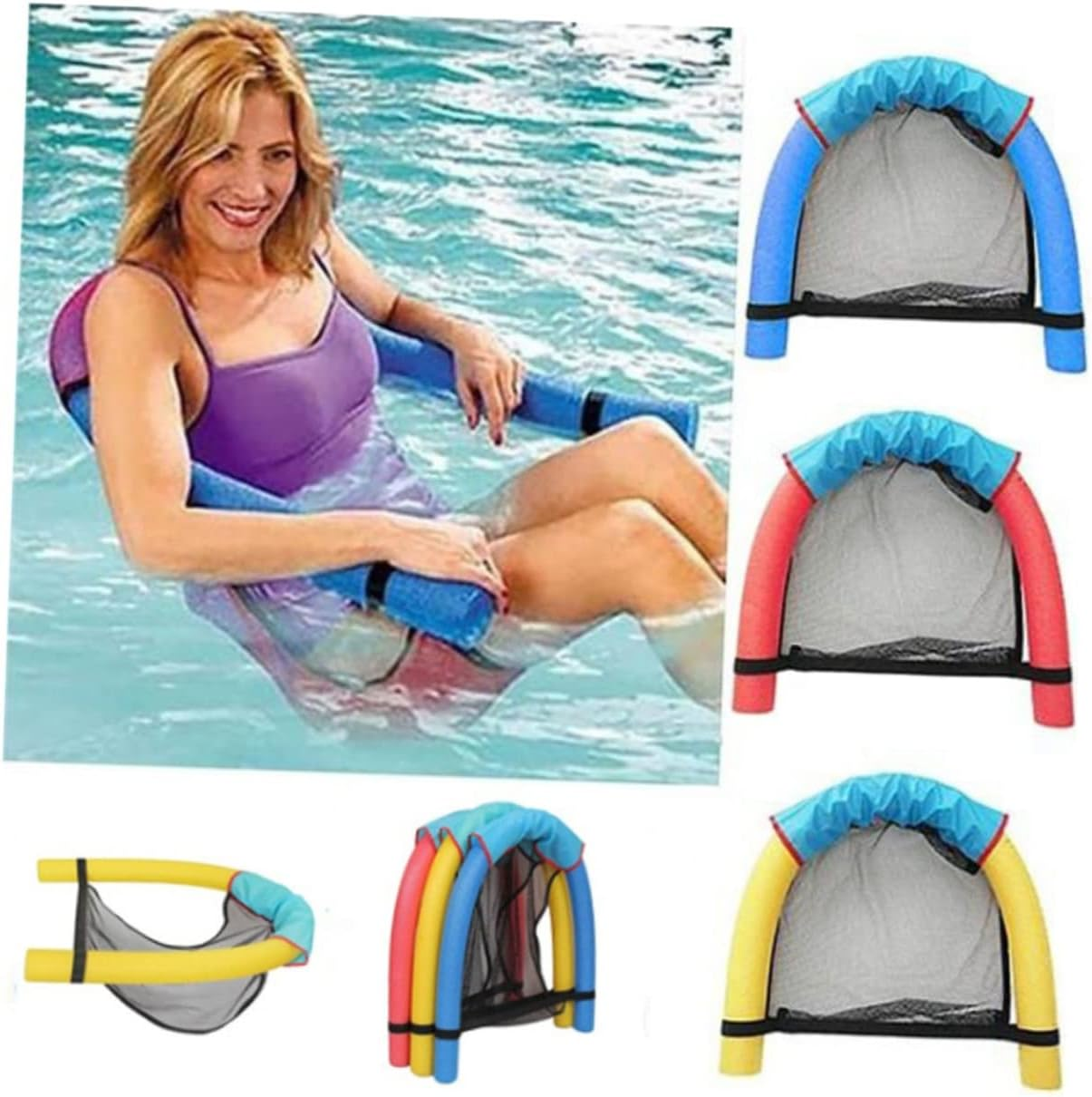 Inflatable Pool Floating Pool Chair Net Pool Noodle Sling Net Floating Noodle Seat Water Floating Chair Kids Seat Bouncy Pool Noodle Chair Child Floating Bed Mesh image number 5