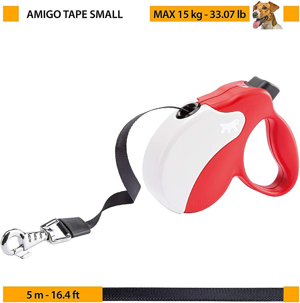 Retractable Dog Lead AMIGO TAPE S, Extending Tape, 5 M, Max 15 Kg, Red image number 1