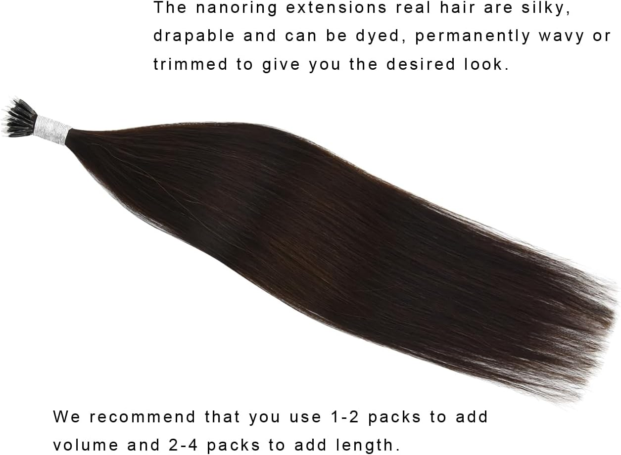 Nanoring Extensions Real Hair Nano Extensions Real Hair Nano Ring 50 G Hair Extensions Nano Tip Hair Extensions (40 Cm #2 Dark Brown)