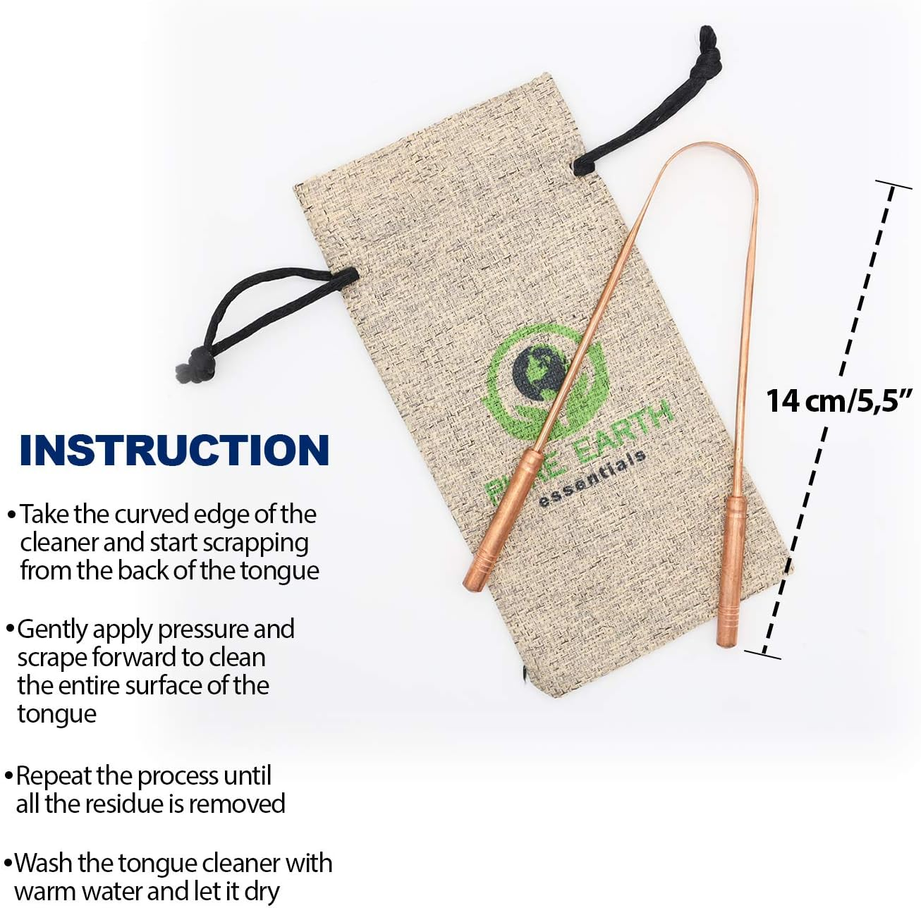 Pure Copper Tongue Scraper for Adults and Kids - Durable Tongue Scraper Copper - Tough Scraper Oral Care - Travel Tongue Scraper Ayurvedic with Case - Pure Earth Essentials (2 Pieces/Pack)