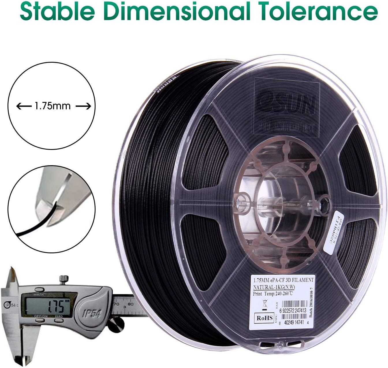 Esun 3D Printing Filament Nylon6 Carbon Fiber Spool 1.75Mm 1KG Dimensional Accuracy +/- 0.05Mm for 3D Printers image number 4