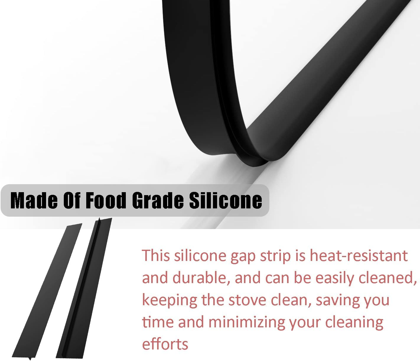 2 Pack Black Silicone Gap Covers - 21 Inches Flexible Kitchen Stove Gap Fillers for Countertop, Stovetop, Oven, Washer, Dryer - Easy to Clean, Food Grade Material image number 6