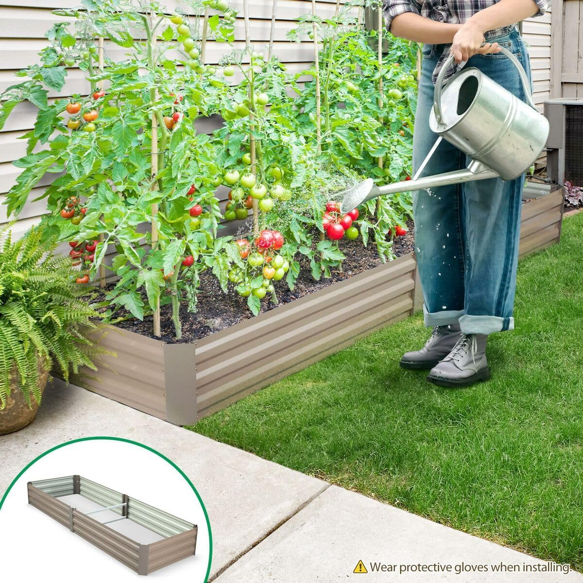 Raised Garden Bed Indoor Outdoor Planter Box Flower Herb Vegetable Green Fruit Holder Container for Yard Balcony Window Patio Steel 240X60X30Cm image number 1