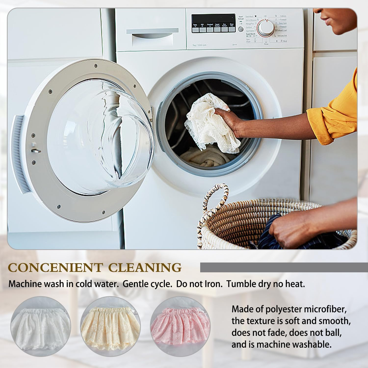 15" Drop Lace Bed Skirt for Twin/Full/Queen/King Bed, Elastic Dust Ruffle Bedskirt Wrap around Bed Skirt - 3 Sides of Bed image number 6