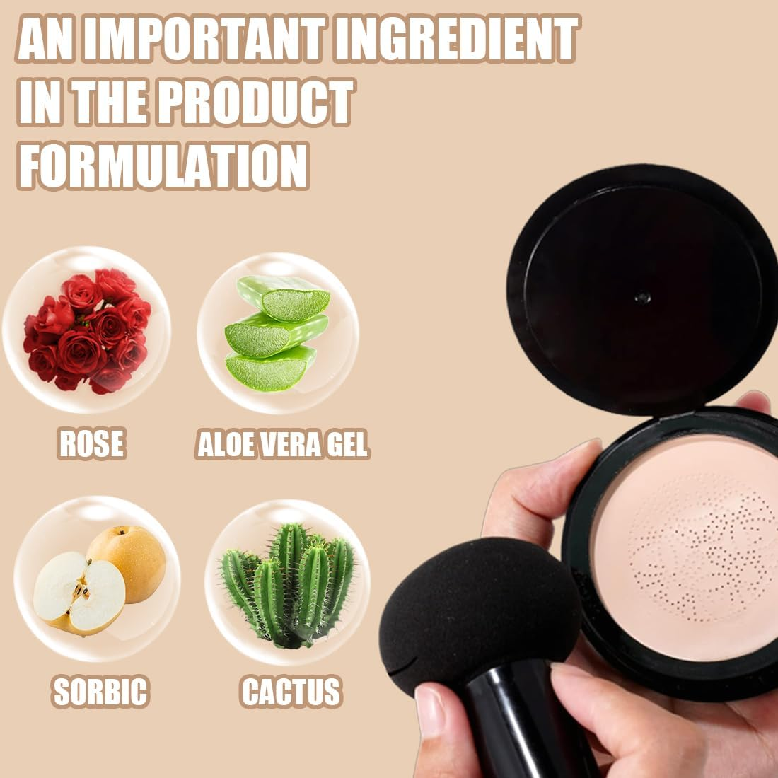 Mushroom Head Air Cushion CC Cream, Mushroom Head Air Cushion CC Cream, Cushion Foundation Concealer Make-Up, Even Skin Colour for Face and Neck, Makeup for All Skin (Natural Colours) image number 1