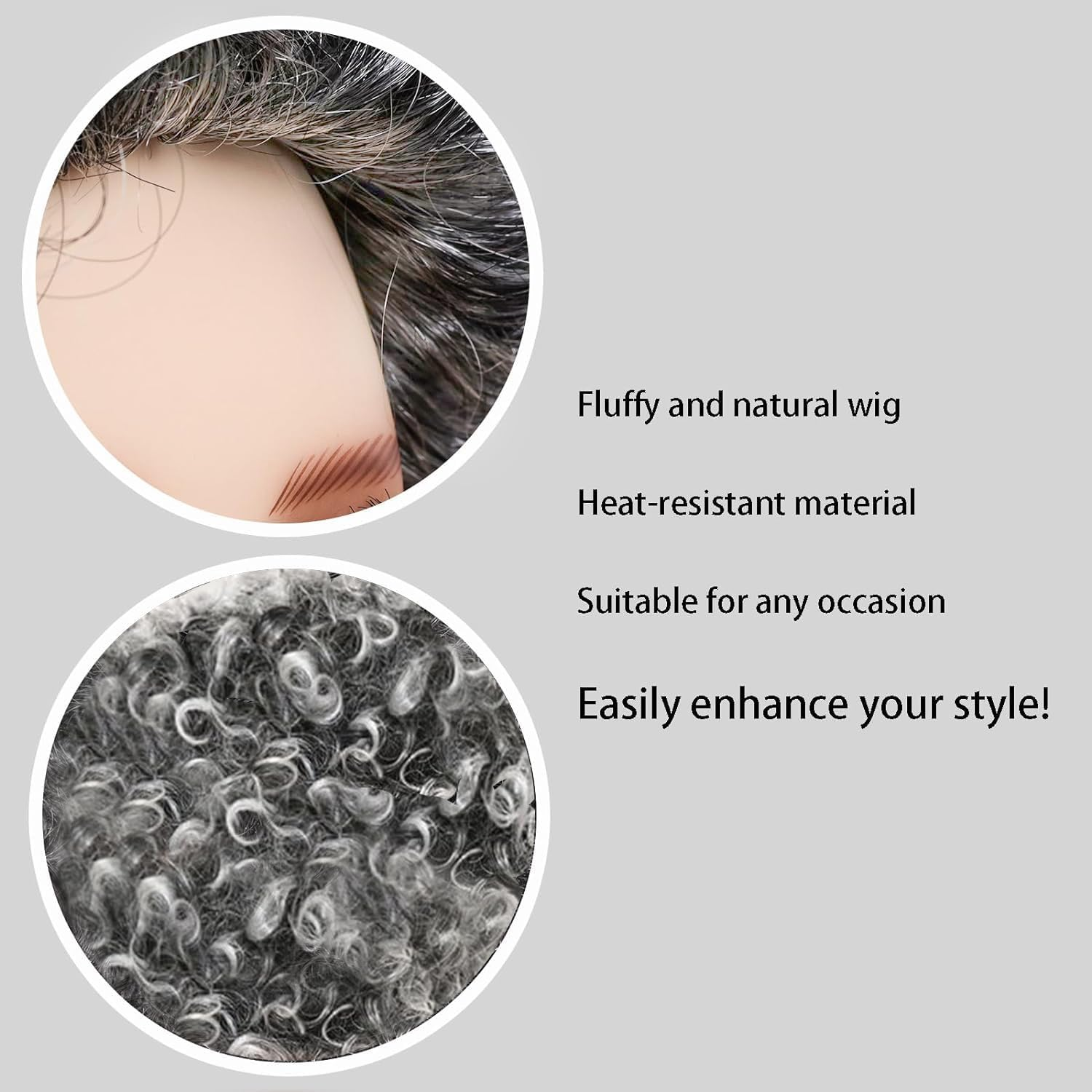 Old Lady Cosplay Set, Grey Granny Wig Curls Necklace and Fake Eyeglasses Set,Halloween Masquerade Party Witch Decoration 100 Days of School Event image number 4