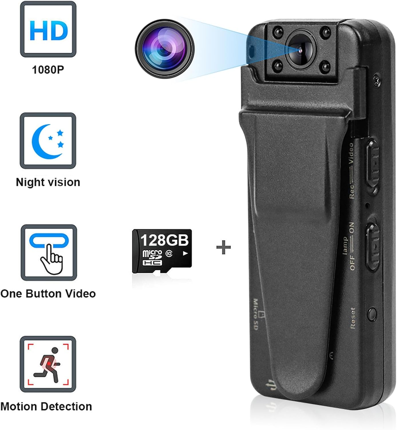 Body Camera, 1080P HD Infrared Night Vision Mini Camera, Mini Law Enforcement Recorder with 32GB SD Card 180&deg; Rotating Lens, Portable Wearable Camera for Cycling, Traveling, Outdoor Safety image number 1