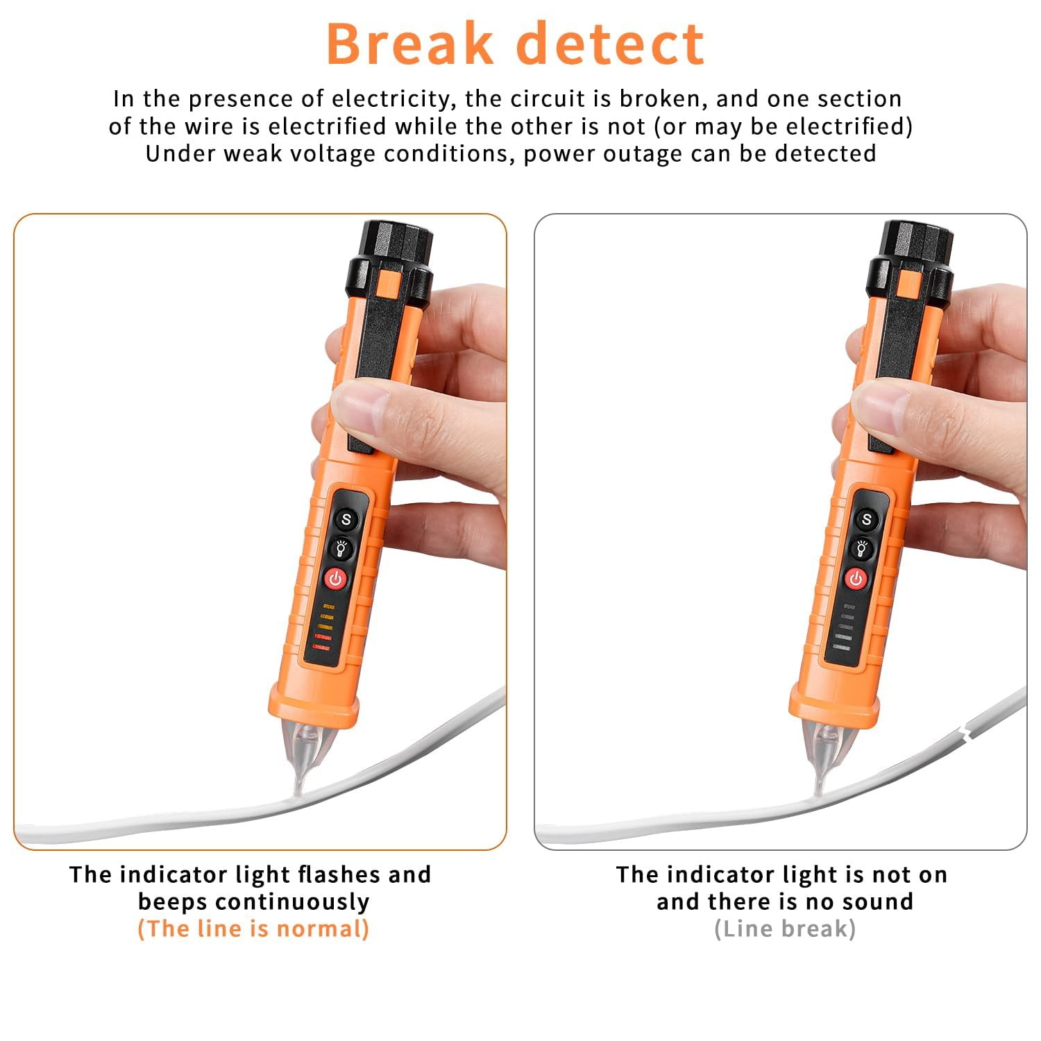 QUMOX Non-Contact Voltage Tester 12-1000V Adjustable Sensitivity AC Voltage Detector Pen Live/Null Wire Tester Buzzer Alarm Wire Breakpoint Finder image number 4