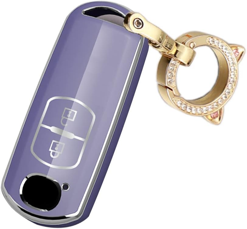 Ontto TPU Car Key Fob Cover Fit for Mazda 2 3 5 6 CX-5 CX-7 CX-9 CX-3 CX-4 CX-4 MX5 2015-2017 Remote Key Case Shell Key Holder Bag Keychain Keyring Protector 2 Buttons Accessories Light-Purple B