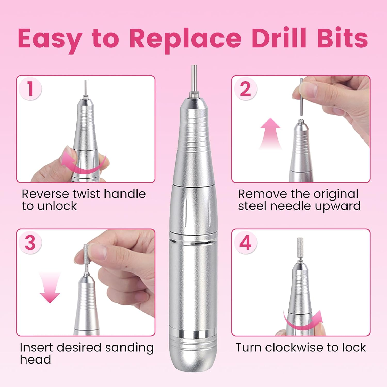 45000RPM Professional Cordless Nail Drill Electric Machine Portable Low Noise Nail Filer Electric with Efile Bits & Base for Acrylic Nails, Nail Buffer Machine for Salon Home image number 6