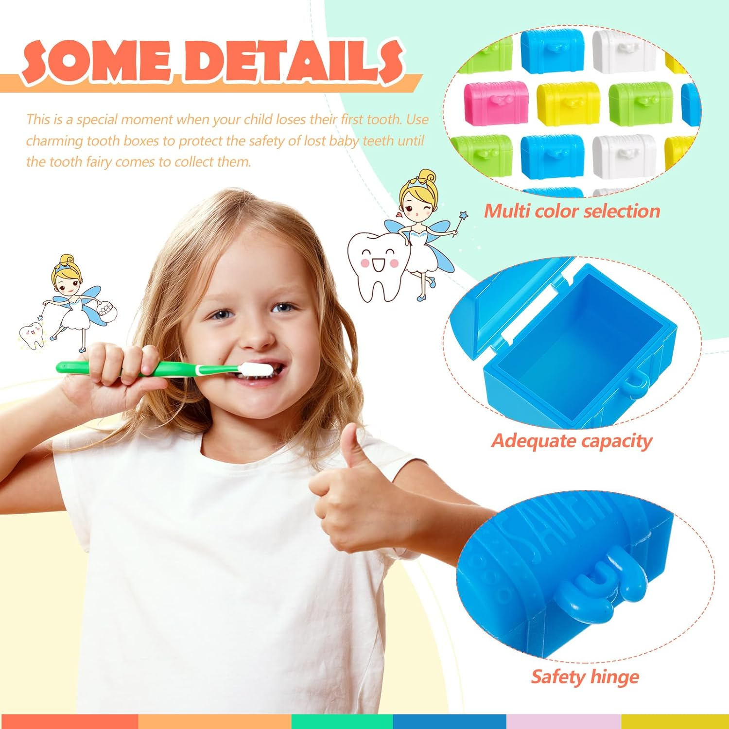 Pinkunn 200 Pcs Plastic Tooth Holder Boxes Tooth Fairy Box for Kids Colorful 0.8 X 0.6 X 0.6 Mini Treasure Chest for Boy Girl Lost Teeth Keepsake Dentist Theme Party Supplies Goodie Bag Filler image number 2