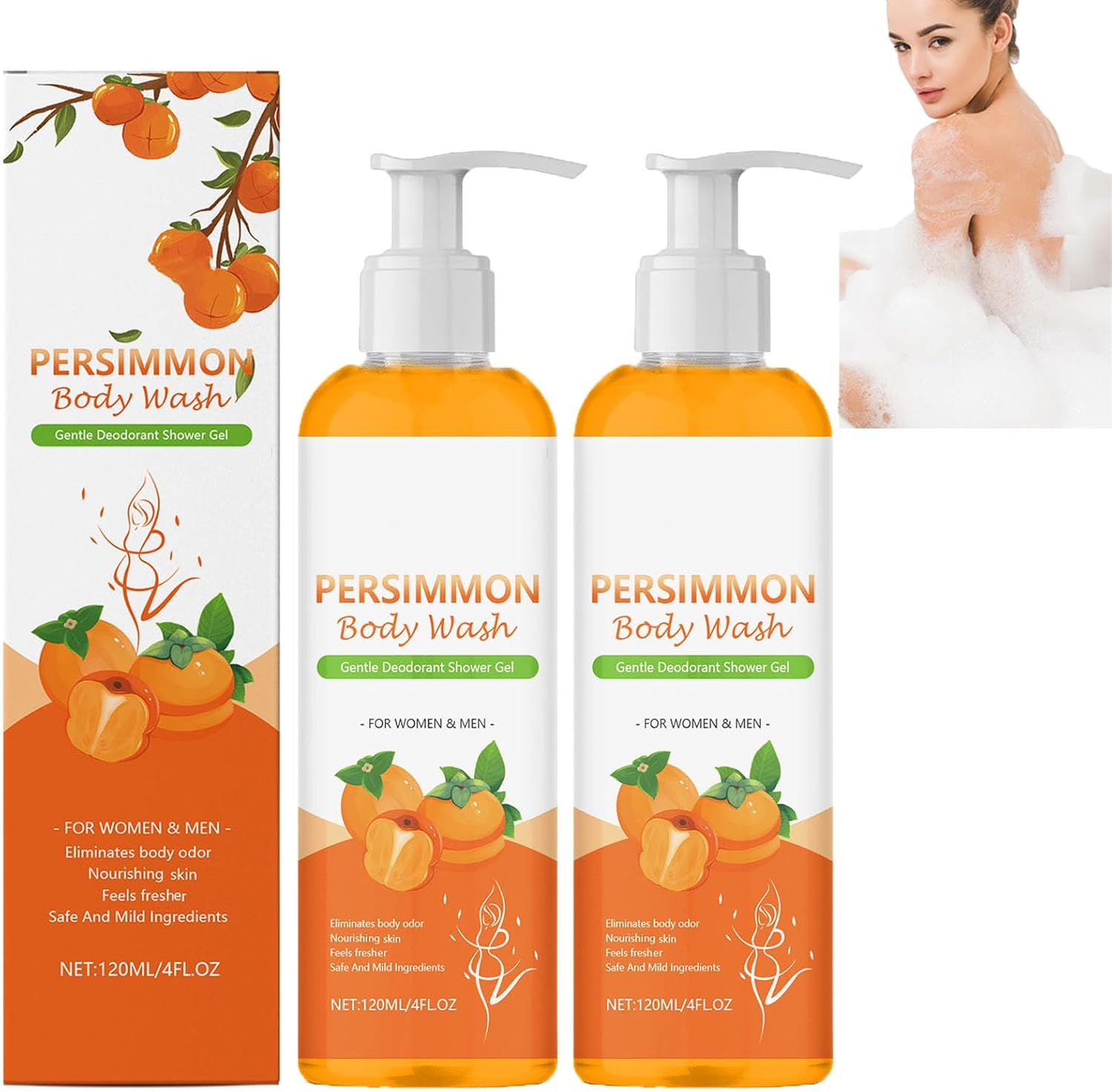 Persimmon Body Wash for Body Odor, Natural Persimmon for Old People Smell, Natural Deodorant Body Wash for Strong Odor Smell Remover, Fresher Scent, Deeply Cleansing & Moisturizing Body (3Pcs)