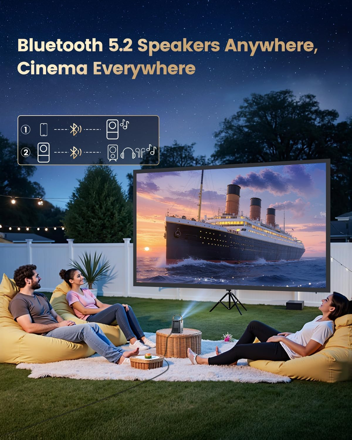 Mini Projector 4K【Netflix Officially/Dolby Audio】 Auto Keystone & E-Focus Wifi6 Bluetooth Smart Portable Projector, Wimius 1080P Full HD Short Throw Movie Projectors for Bedroom/Home/Outdoor/Gifts image number 1