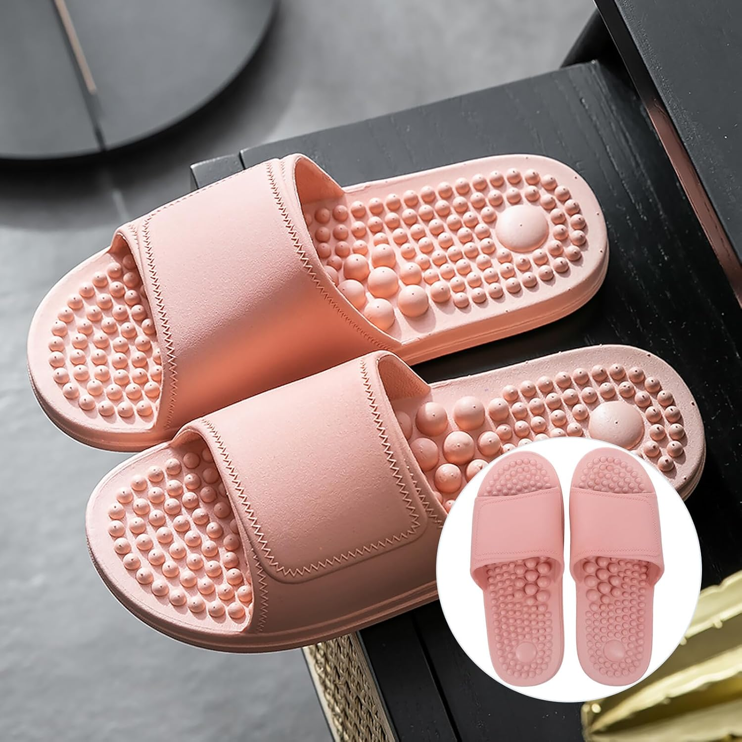 PLAFOPE Foot Care Slippers for Women Indoor Outdoor Lightweight Massage Dots Sole Breathable Hollow Toe Design Household Health Shoes Pink image number 1