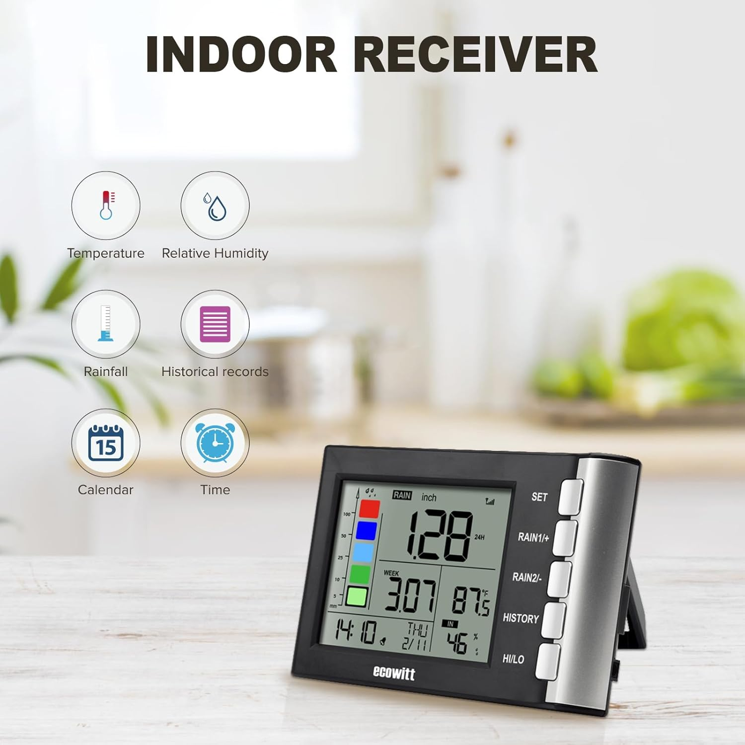 ECOWITT WH5360CH Rain Gauge, Includes WH40H Rain Collector Sensor and Indoor Display Console, 433 Mhz image number 1