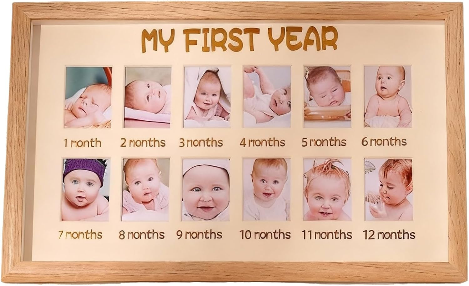 My First Year Photo Frame,12 Months Baby Picture Frame, Monthly Baby'S One Year Birthday Milestone for Baby Shower, New Mom Gift and Nursery Decor 37 &times;22&times;3Cm image number 3