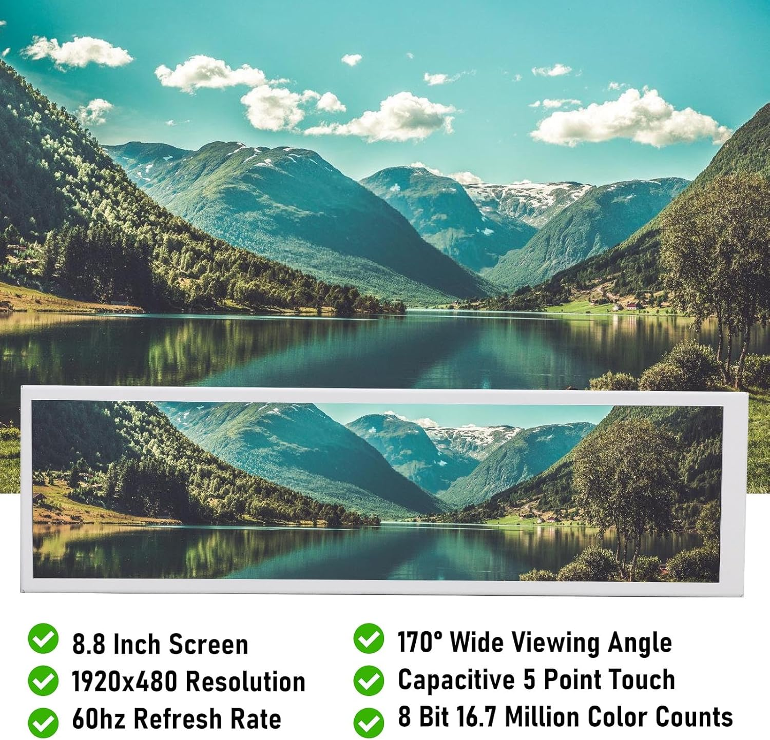 Generic 8.8 Inch Mini Touchscreen, 480X1920 Long Bar PC Temperature Display, Wide Viewing Angle Monitor with Speakers for DIY Music Spectrum image number 1