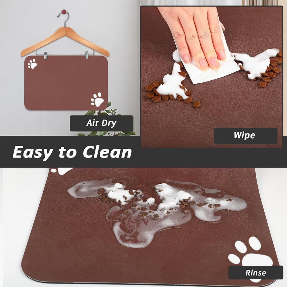 Pet Feeding Mat - Absorbent for Food and Water Bowl - No Stains Quick Dry Dog Accessories - Pet Supplies Brown 16''X24'' image number 5