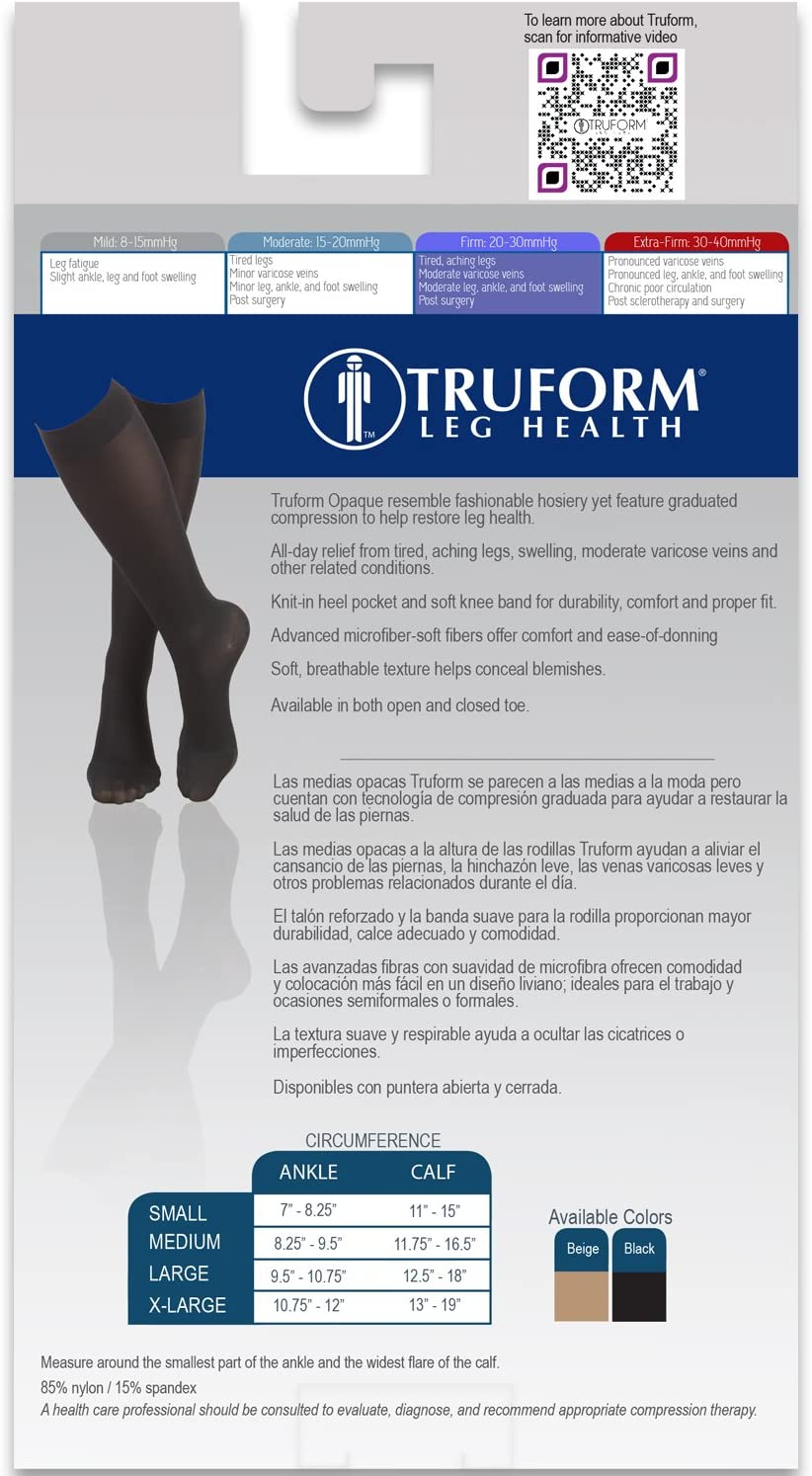 Truform Women'S Compression Stockings, 20-30 Mmhg, Knee High Length, Closed Toe, Opaque, Black, Medium image number 4