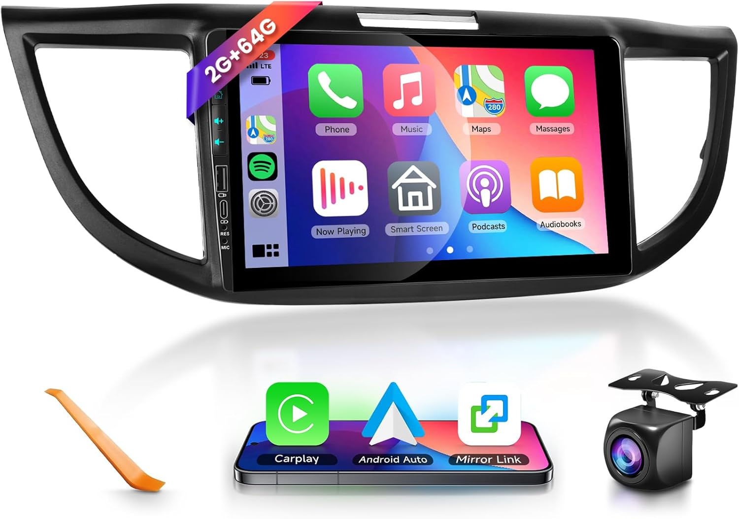 2G+64G Car Radio Stereo for Honda CRV 2012-2016, Wireless Carplay/Android Auto 9 Inch HD Touch Screen Android 13 Head Unit GPS Wifi Bluetooth Type-C/Usb EQ HD Backup Camera image number 1