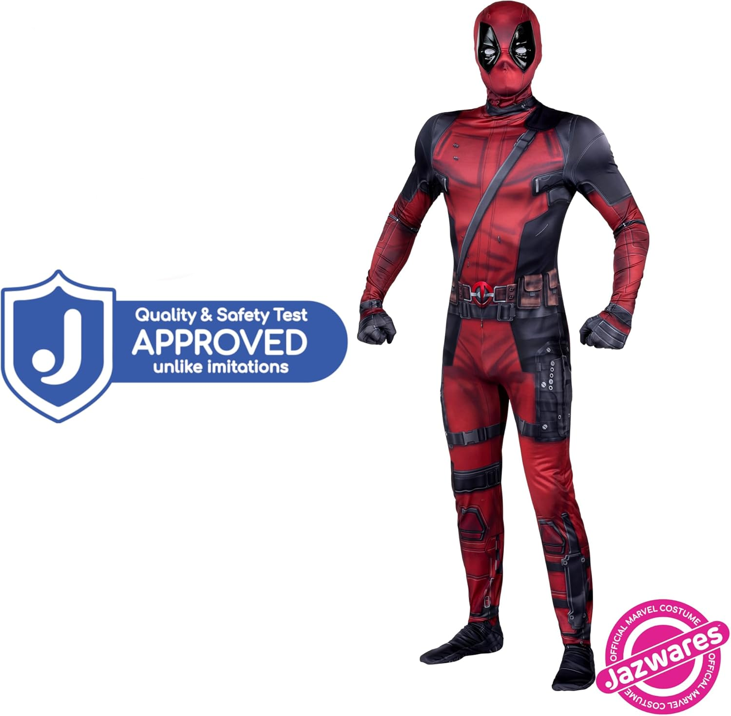 Marvel Deadpool Official Adult Deluxe Zentai Costume - Deluxe Two-Way Stretch Spandex with Invisible Zippers and Wrist Openings for Added Convenience - Large Multi image number 3
